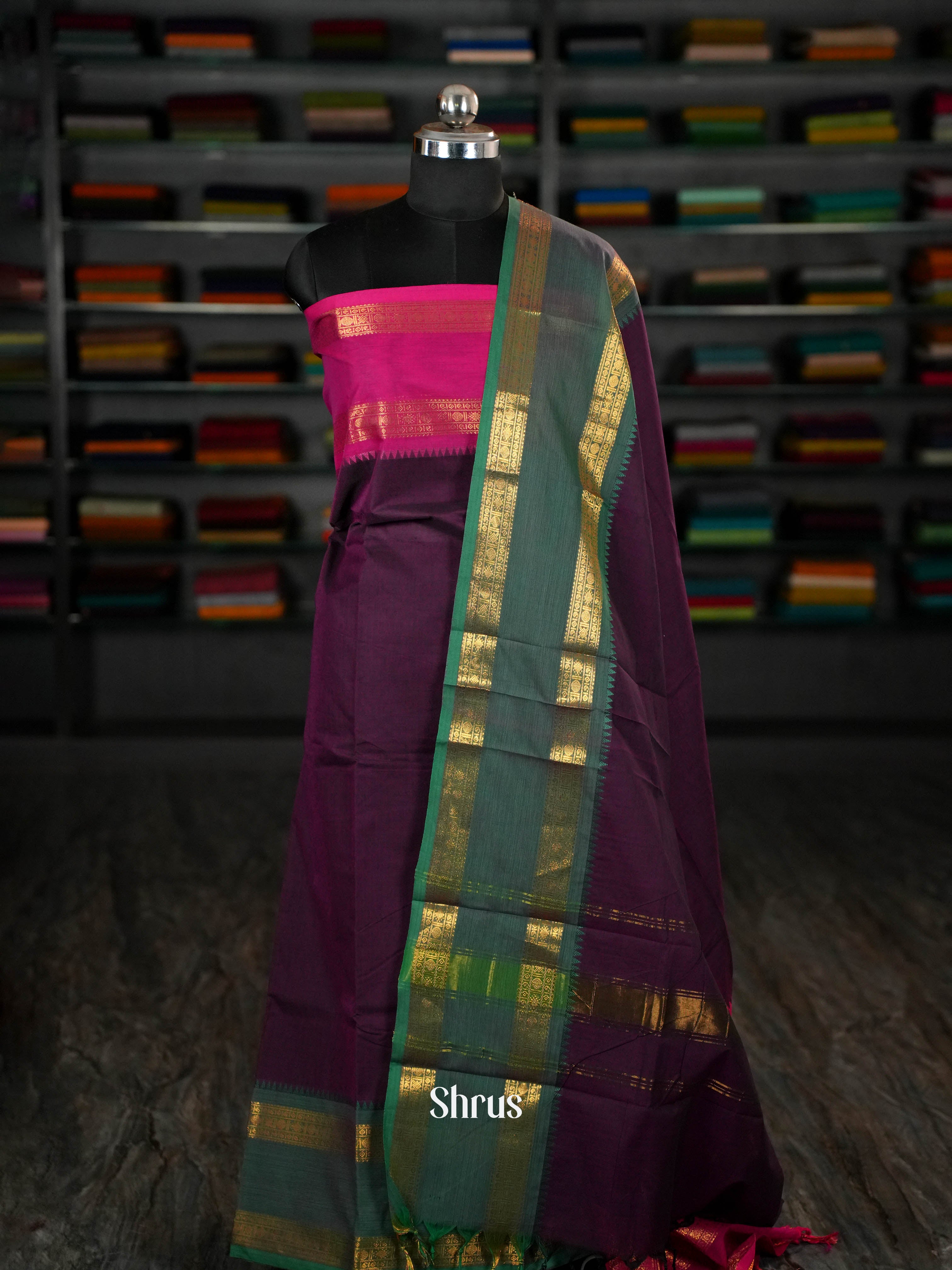 Purple & Green - chettinad top & dupatta combo