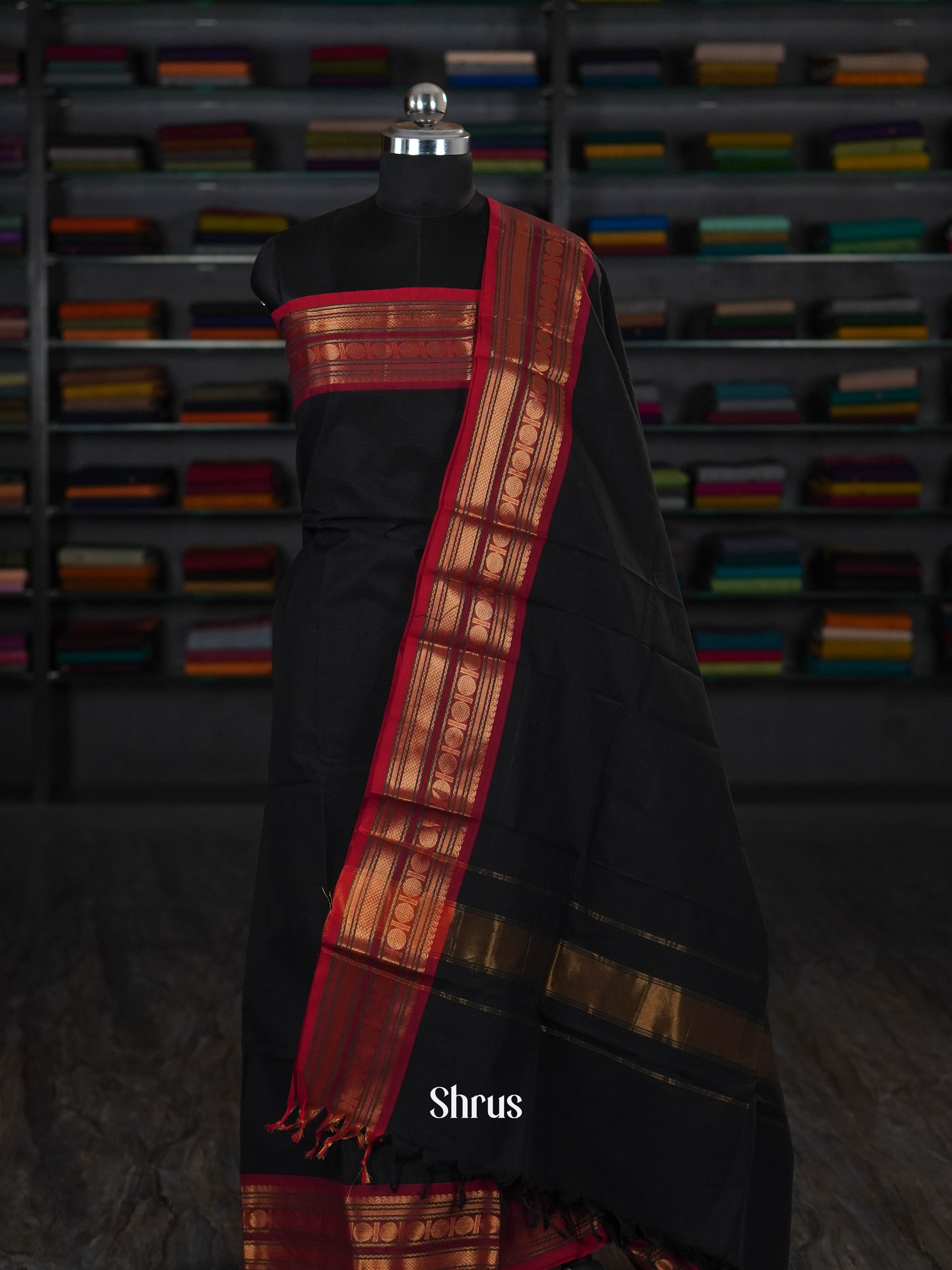 Black & Red  - chettinad top & dupatta combo