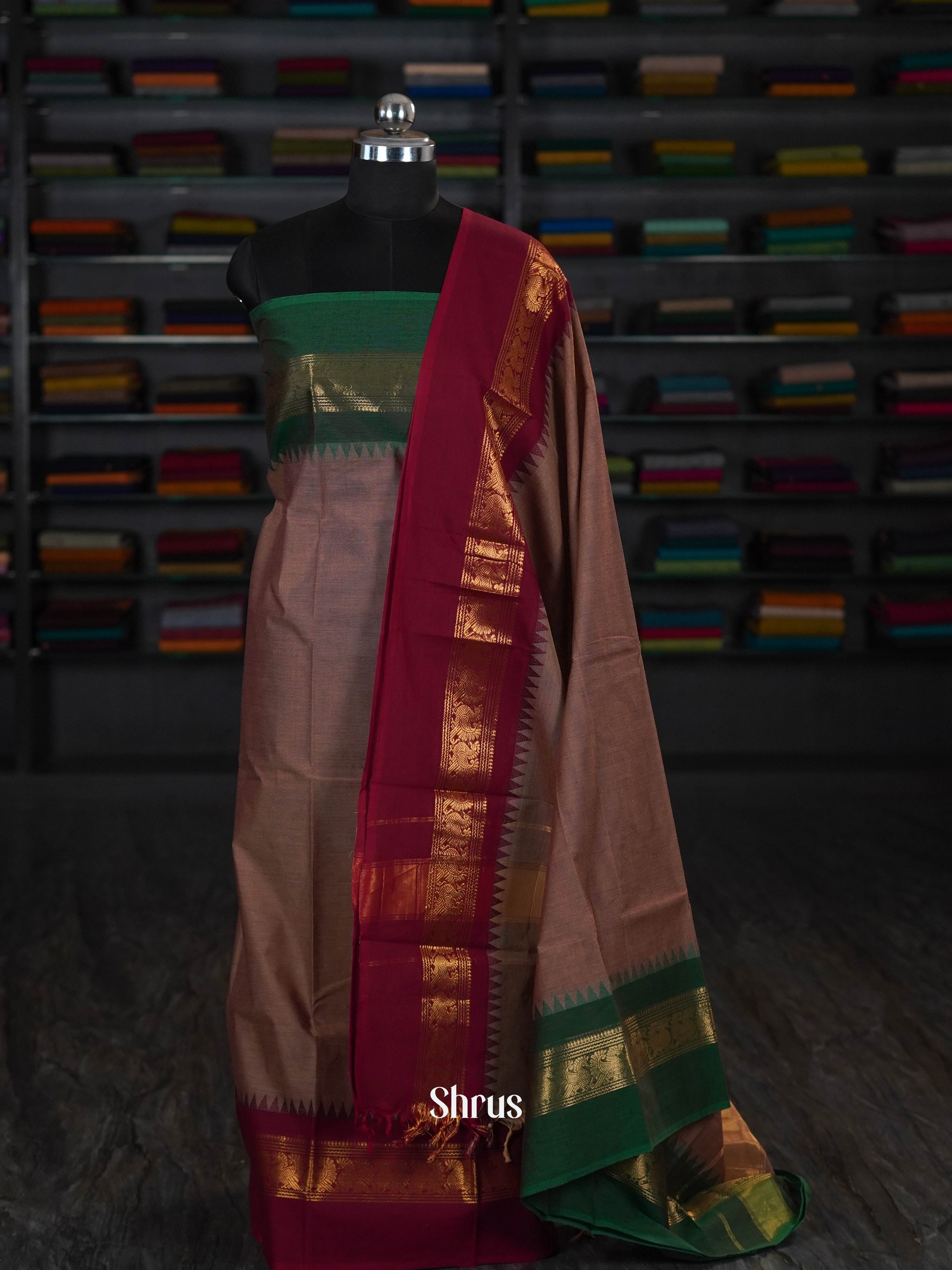 Grey  & Green & Maroon  - chettinad top & dupatta combo