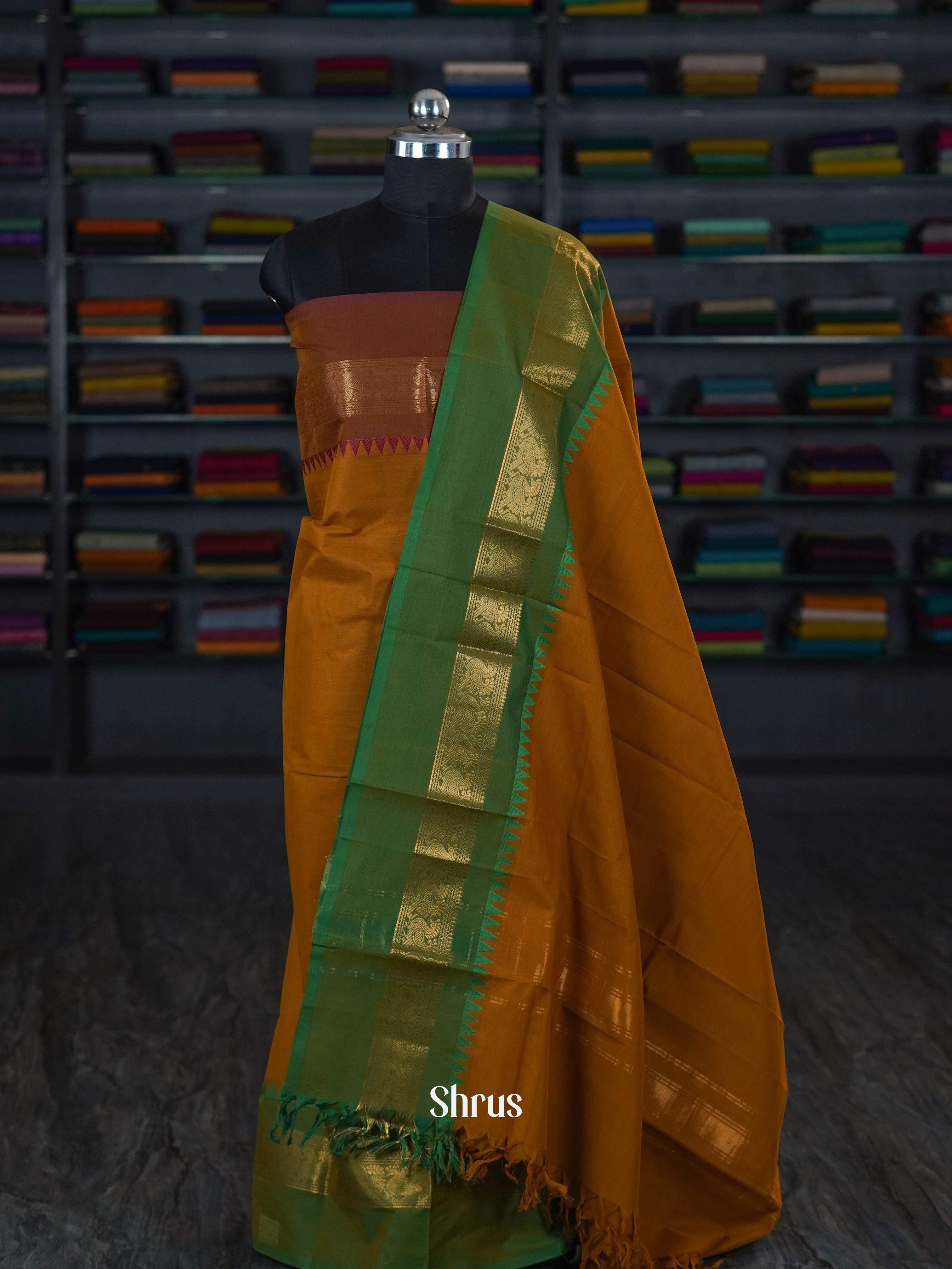 Brown & Green  - chettinad top & dupatta combo