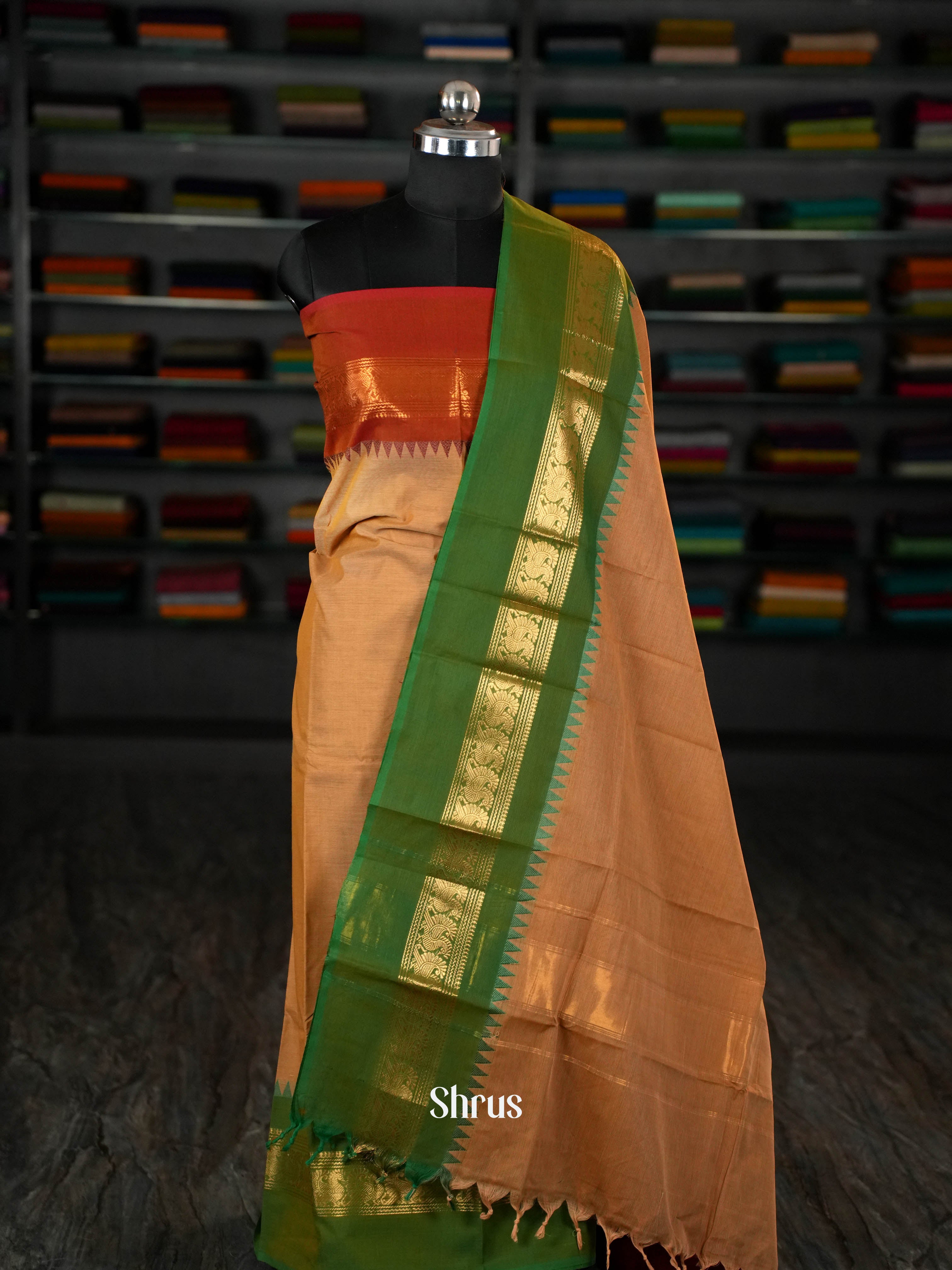 Brown & Green - chettinad top & dupatta combo