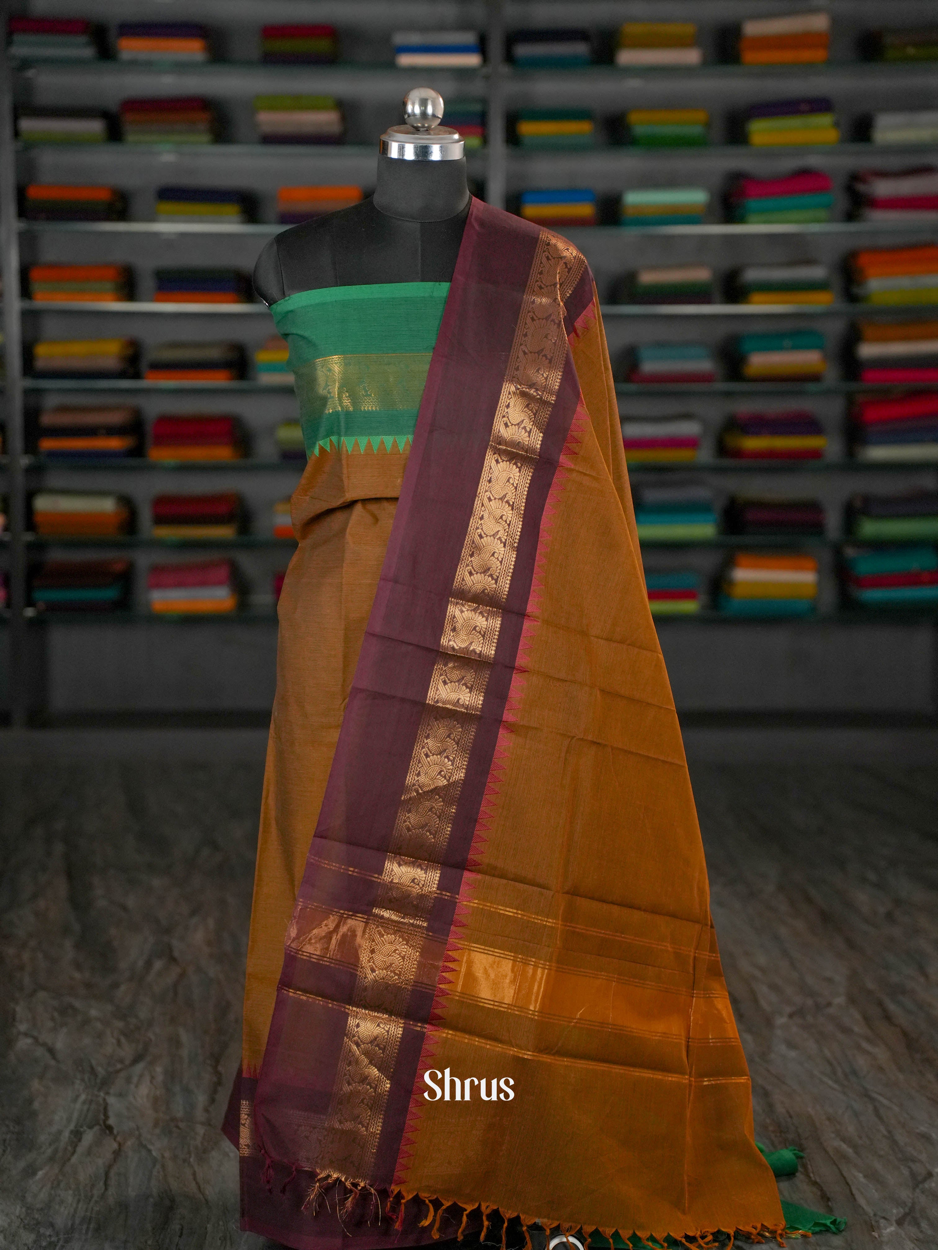 Brown & Green- chettinad top &  dupatta combo