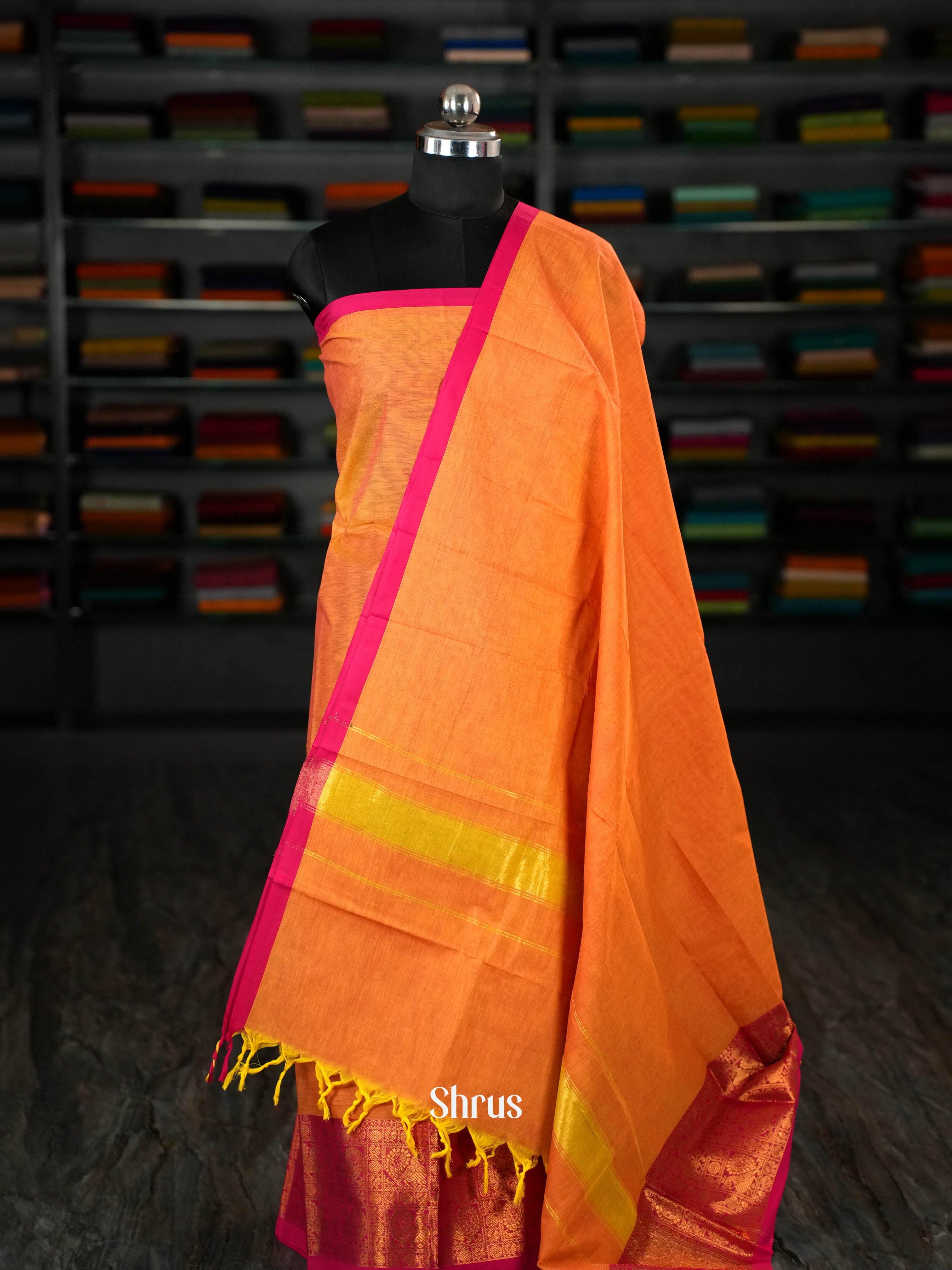 Orange & Pink - chettinad top & dupatta combo