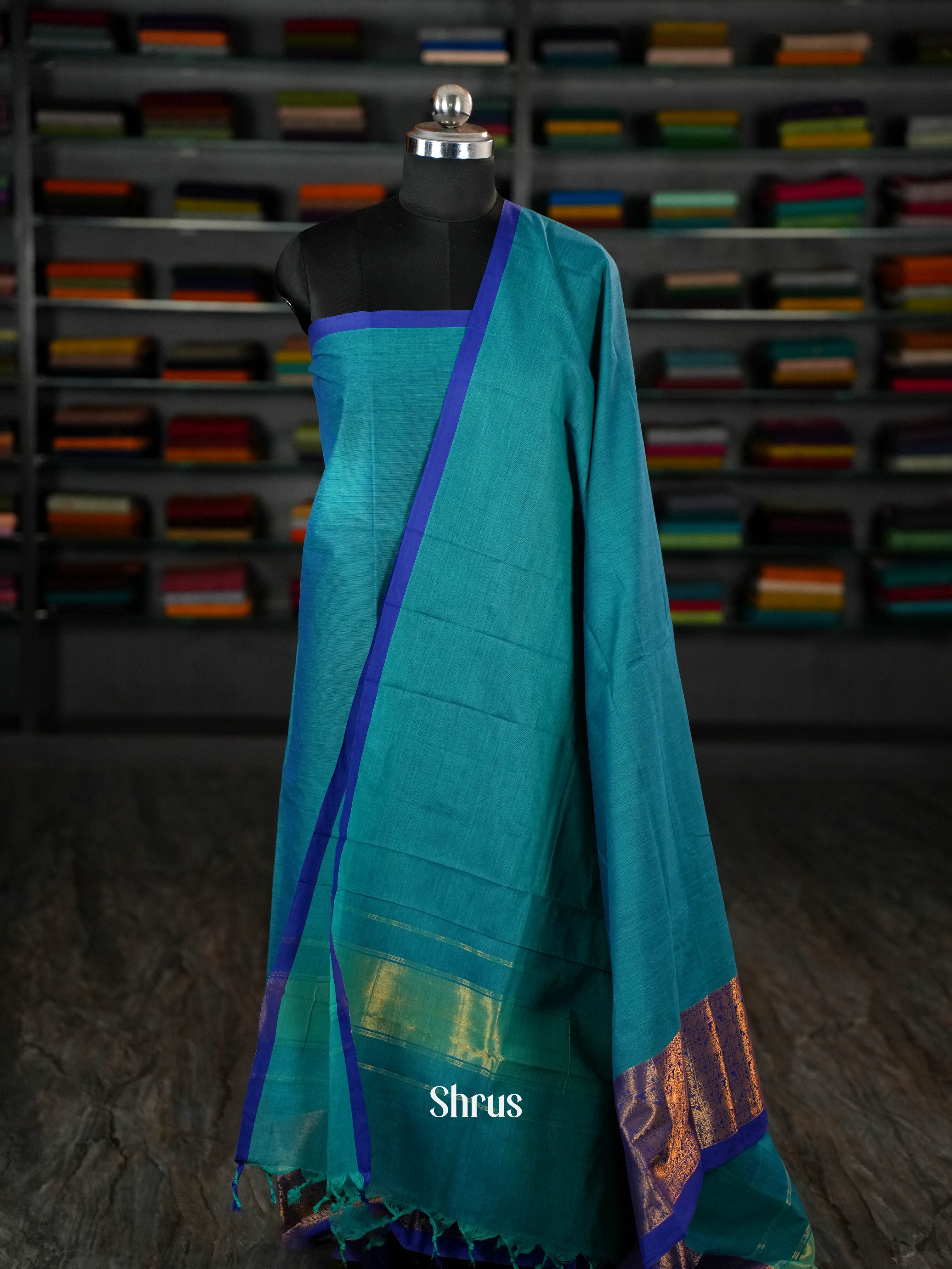 Teal & Violet   - chettinad top & dupatta combo