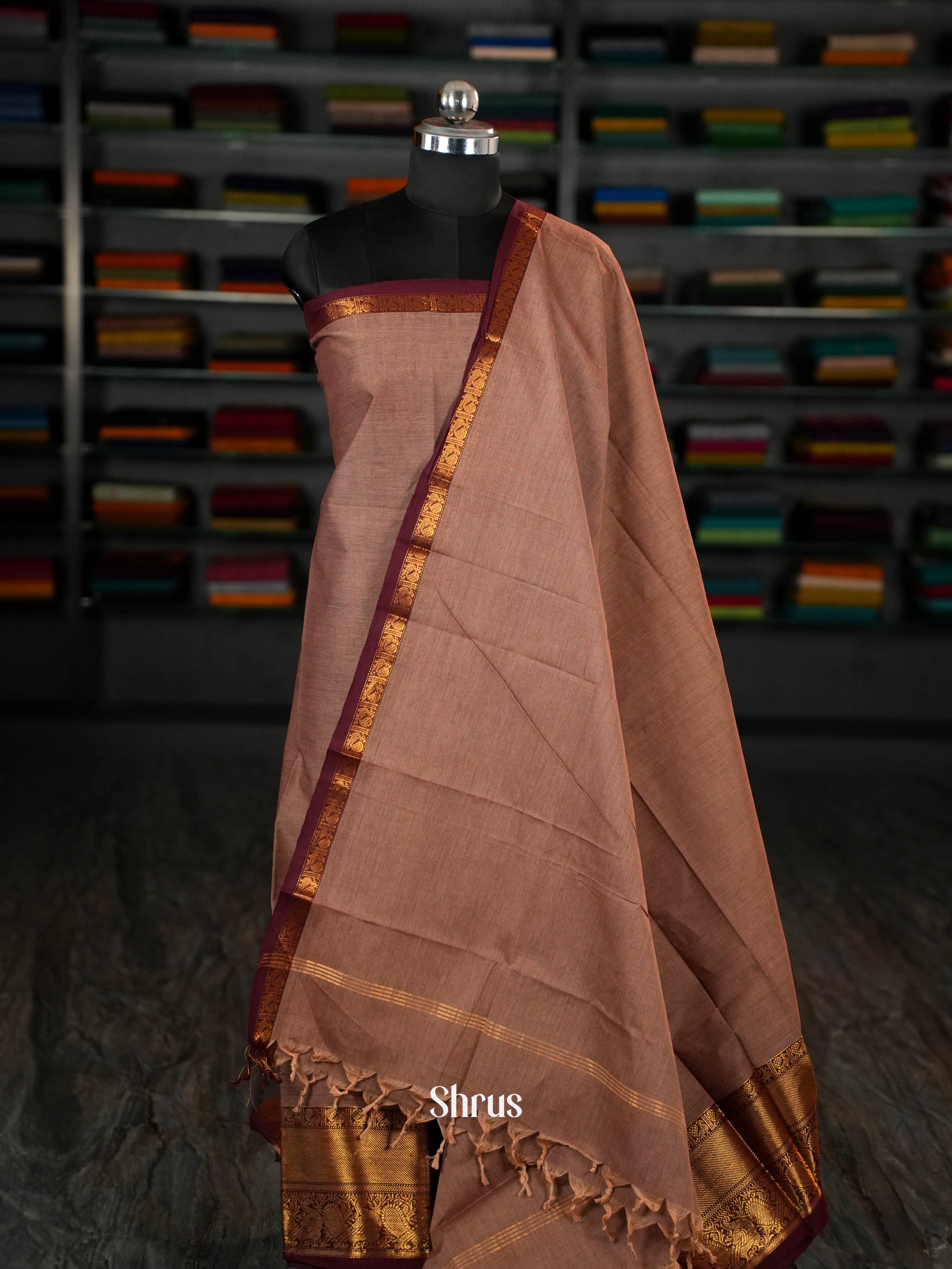 Lite Brown & Brown - chettinad top & dupatta combo