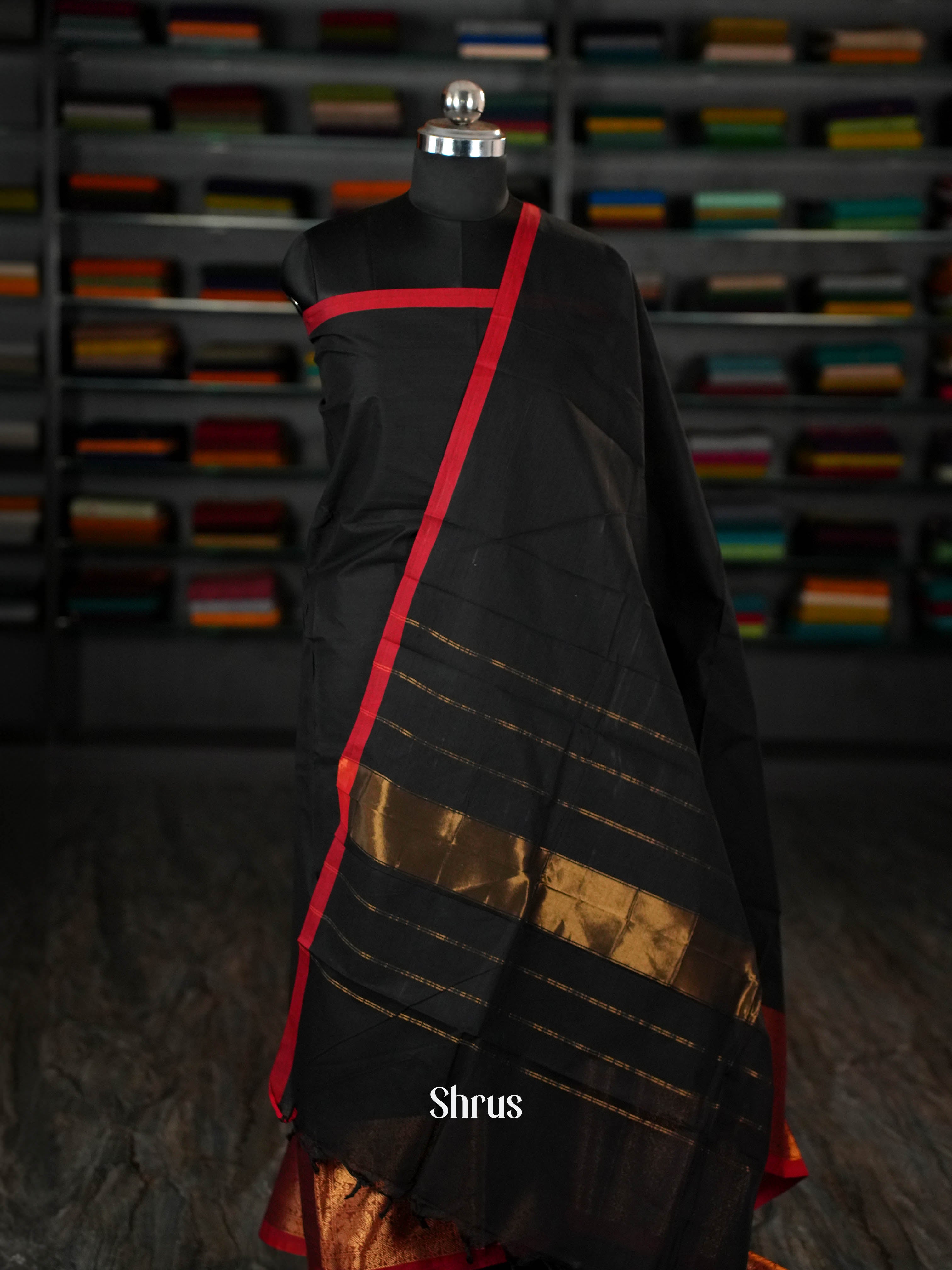 Black & Red - chettinad top & dupatta combo