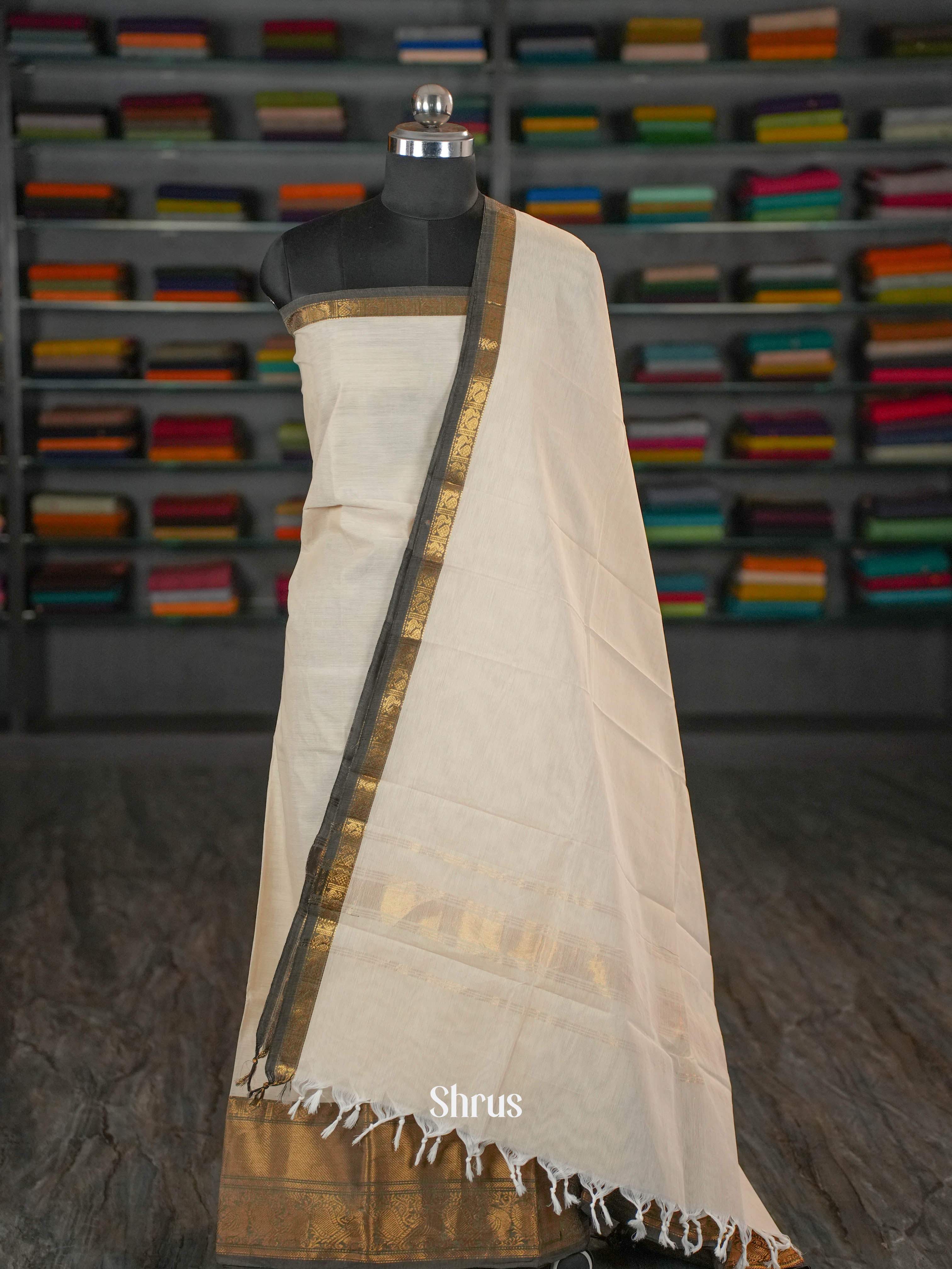 Cream & Grey- chettinad top & dupatta combo