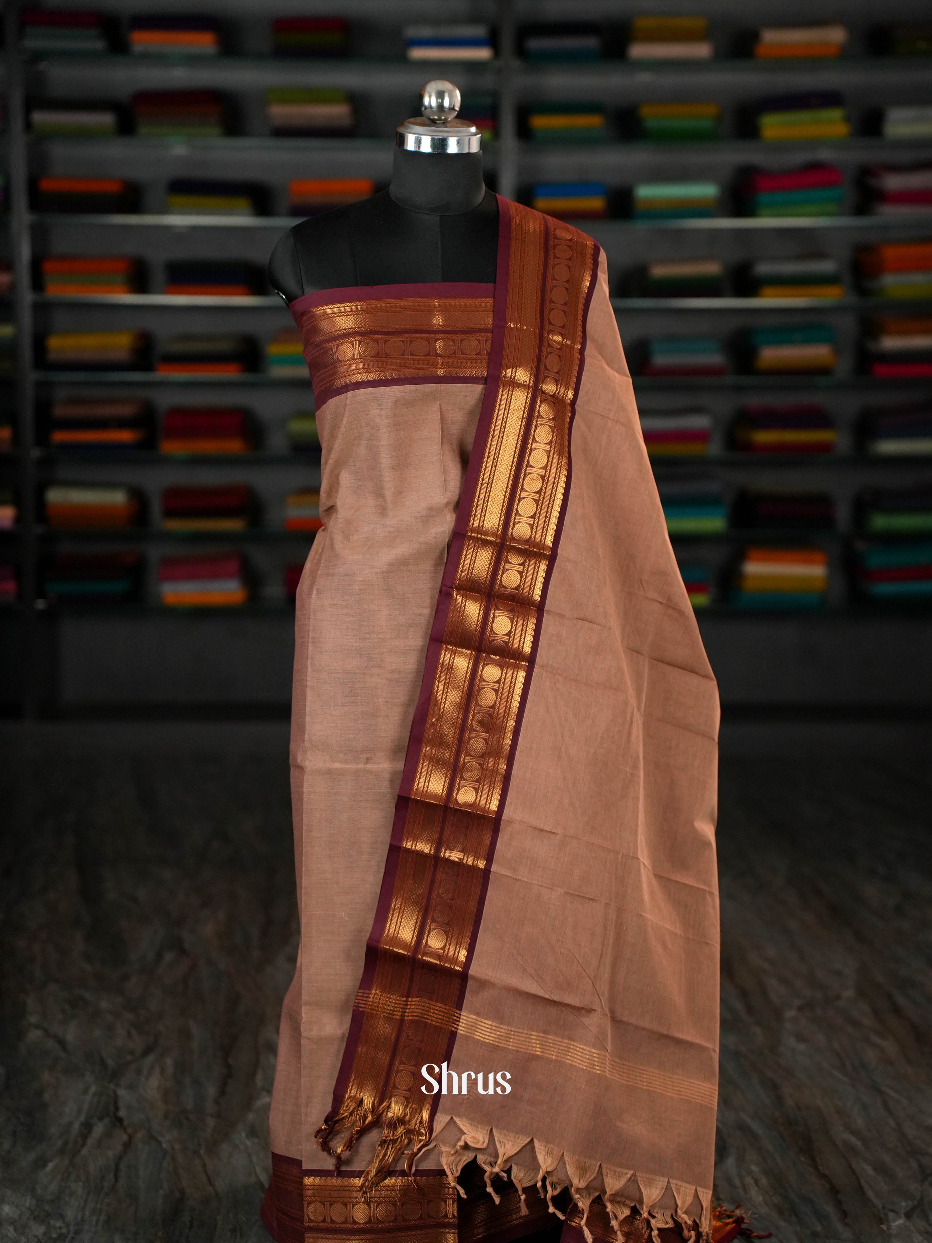 Lite Brown & Brown - chettinad top & dupatta combo