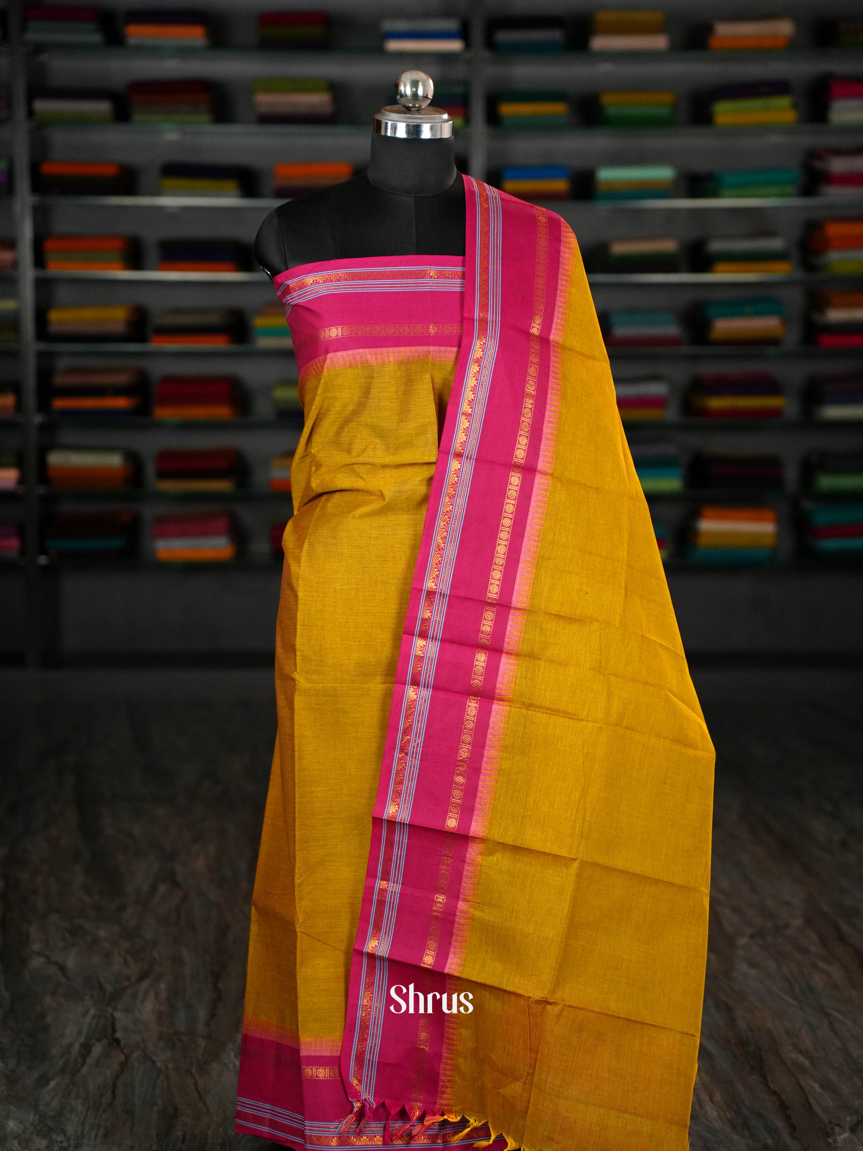 Mustardy Green & Pink - chettinad top & dupatta combo