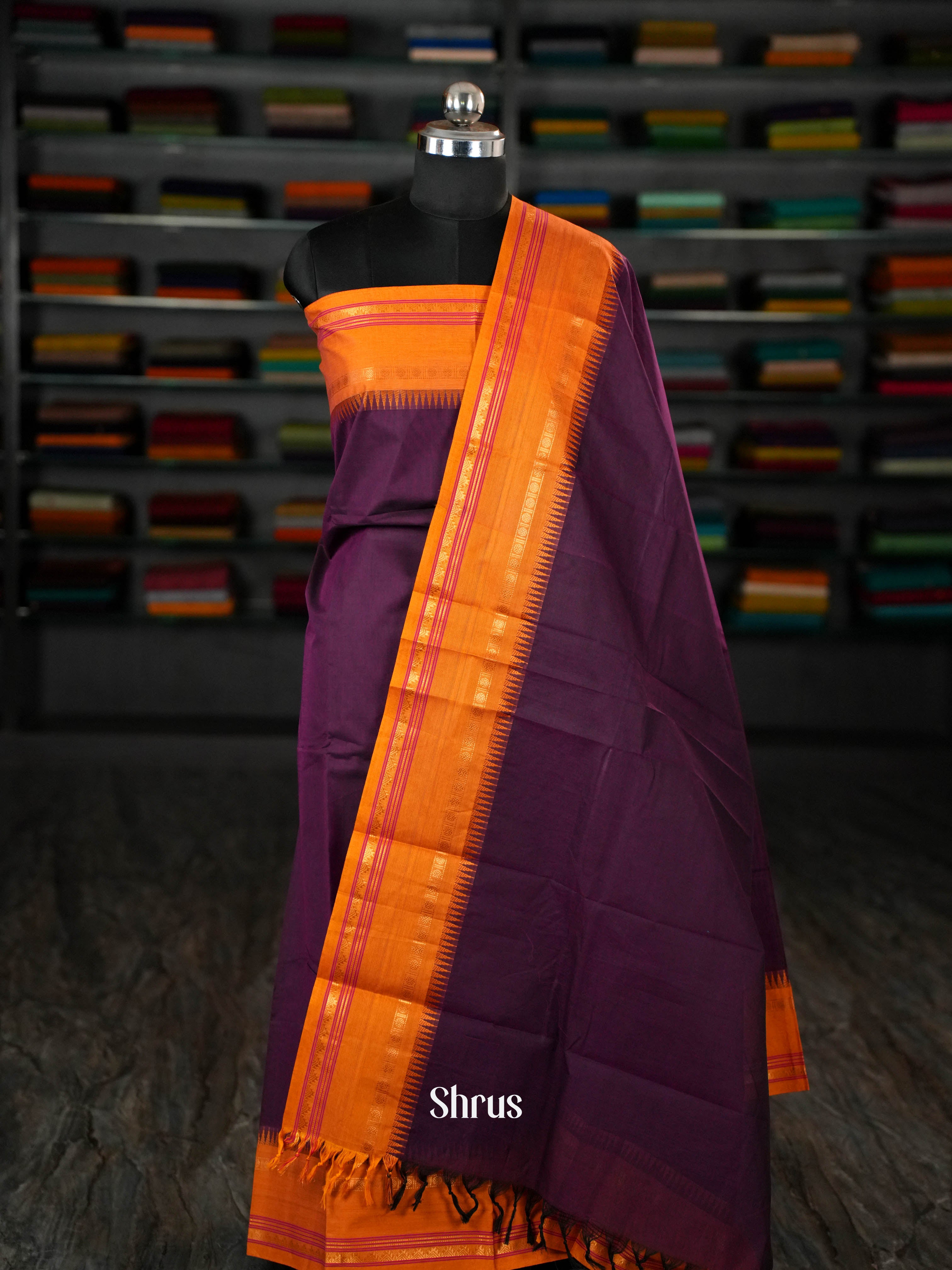 Purple & Orange - chettinad top & dupatta combo