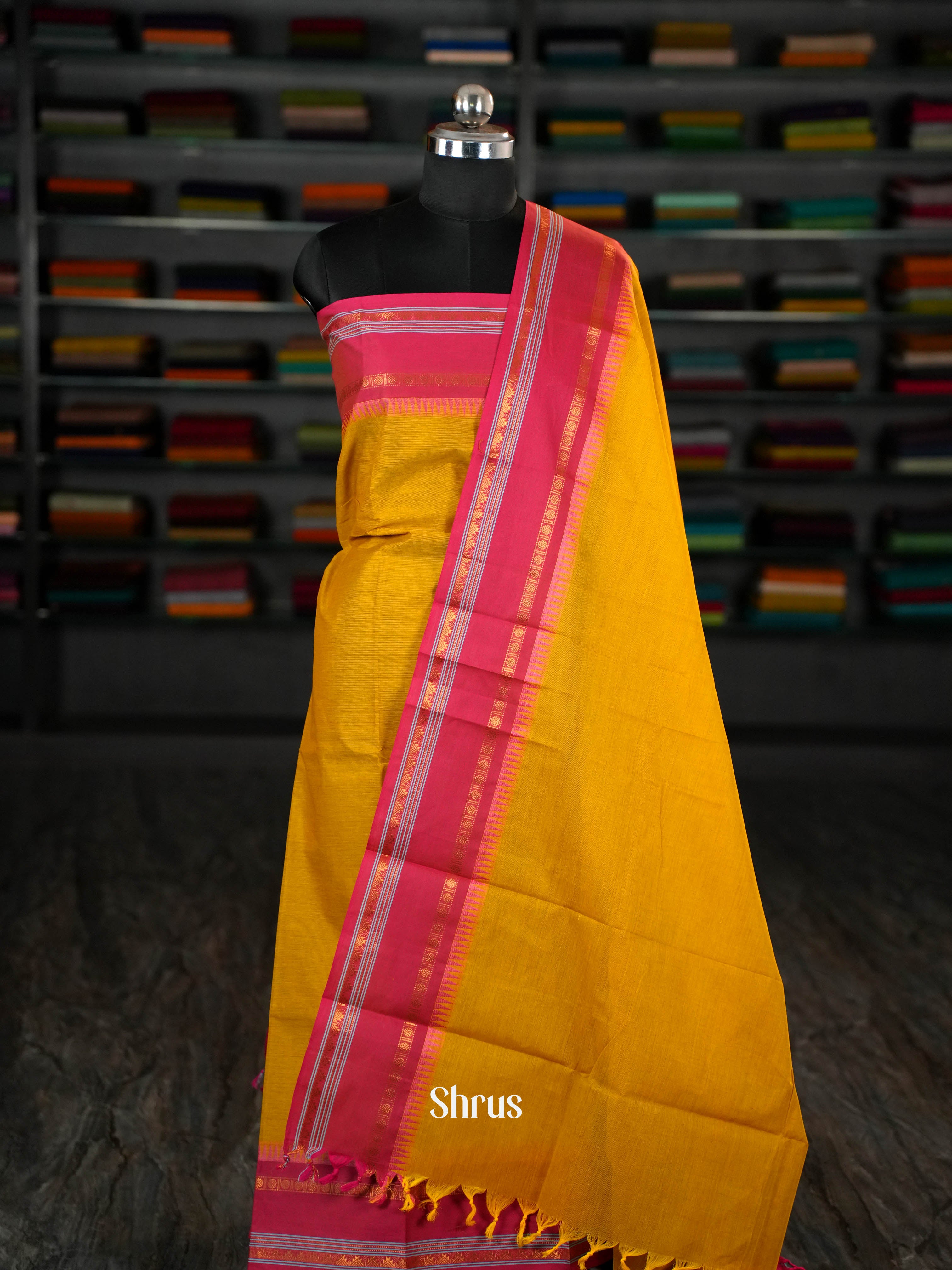 Yellow & Pink - chettinad top &amp; dupatta combo