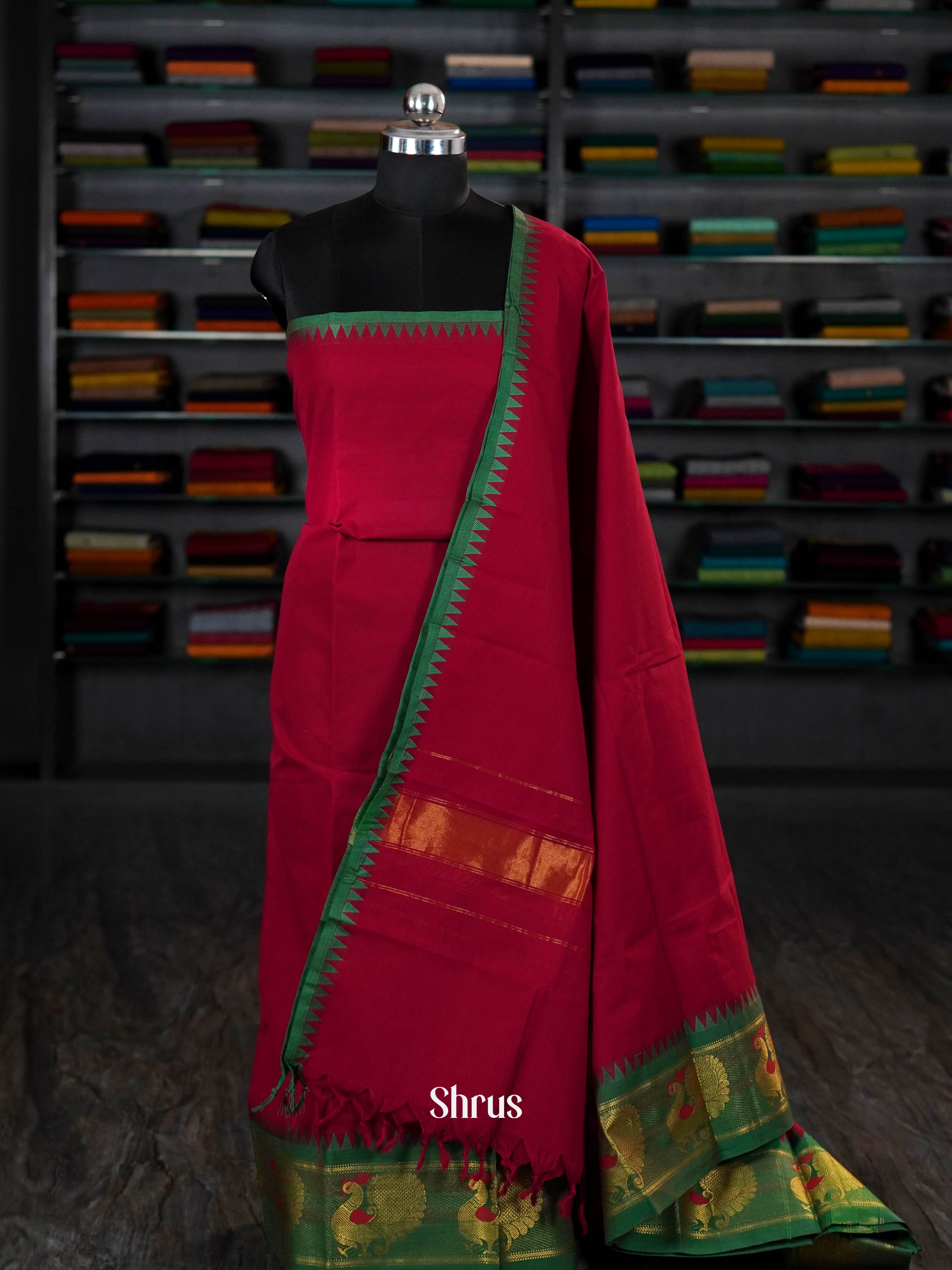 Maroon & Green  - chettinad top & dupatta combo