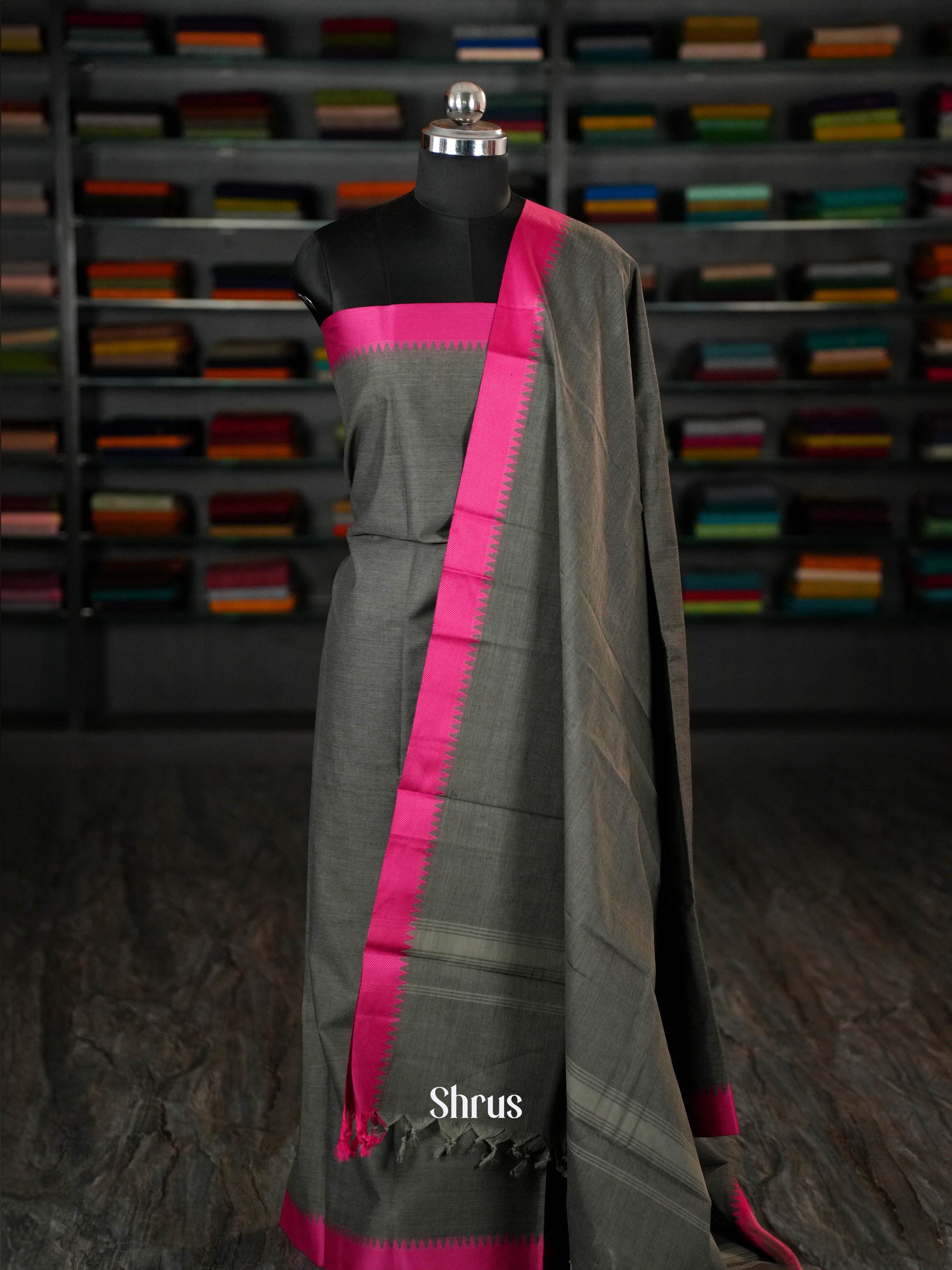 Grey & Pink - chettinad top & dupatta combo