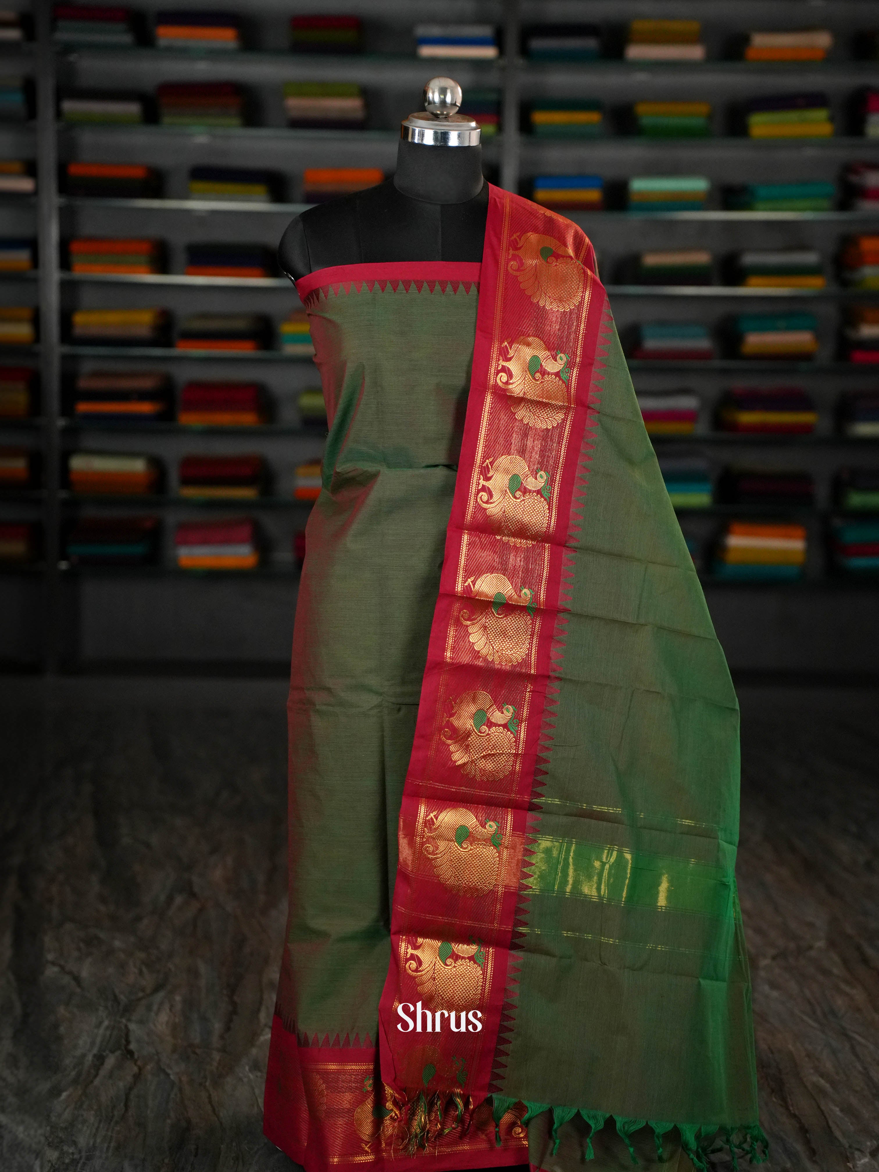 Green & Red - chettinad top & dupatta combo