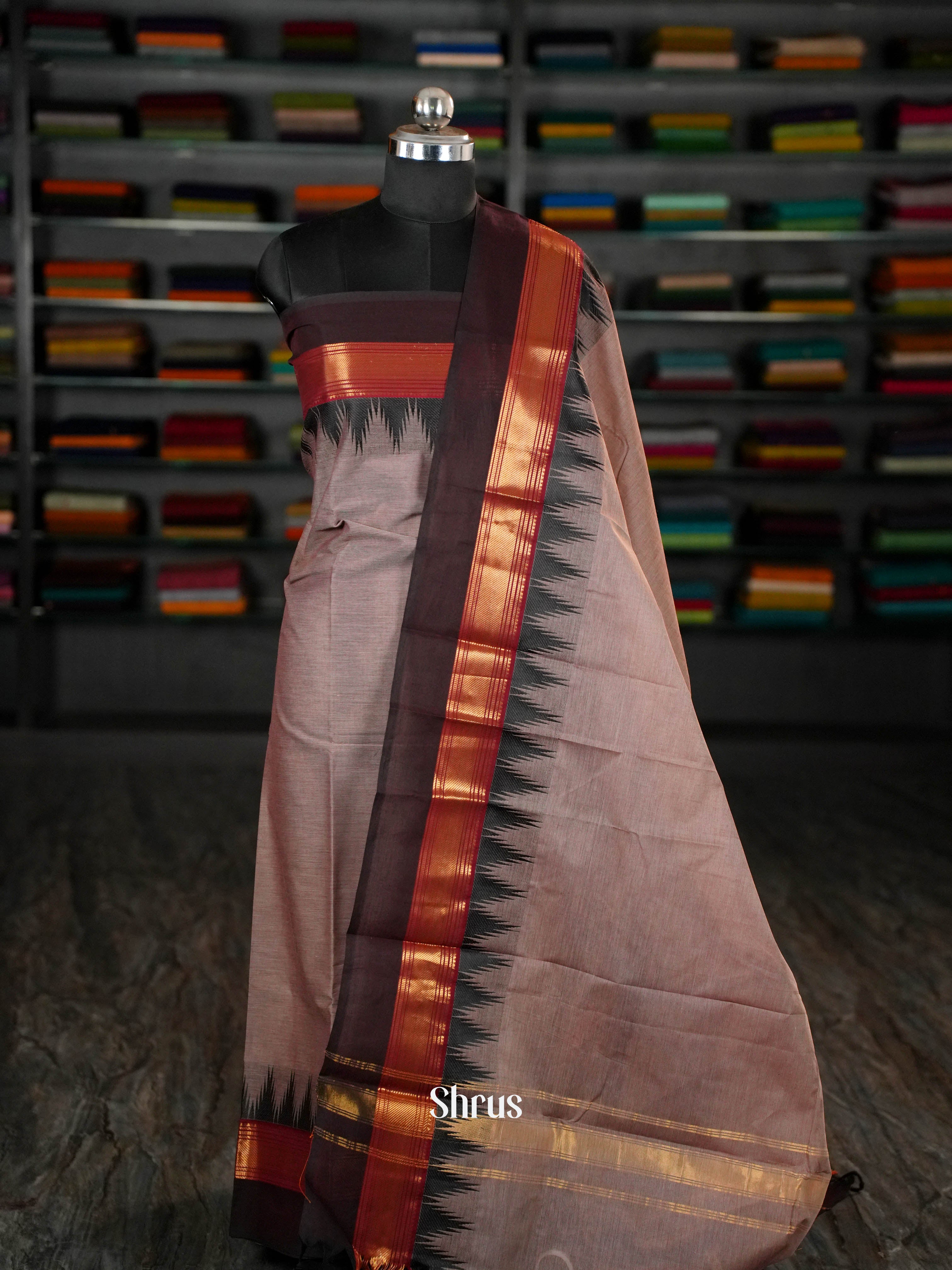 Grey &  Brown - chettinad top & dupatta combo