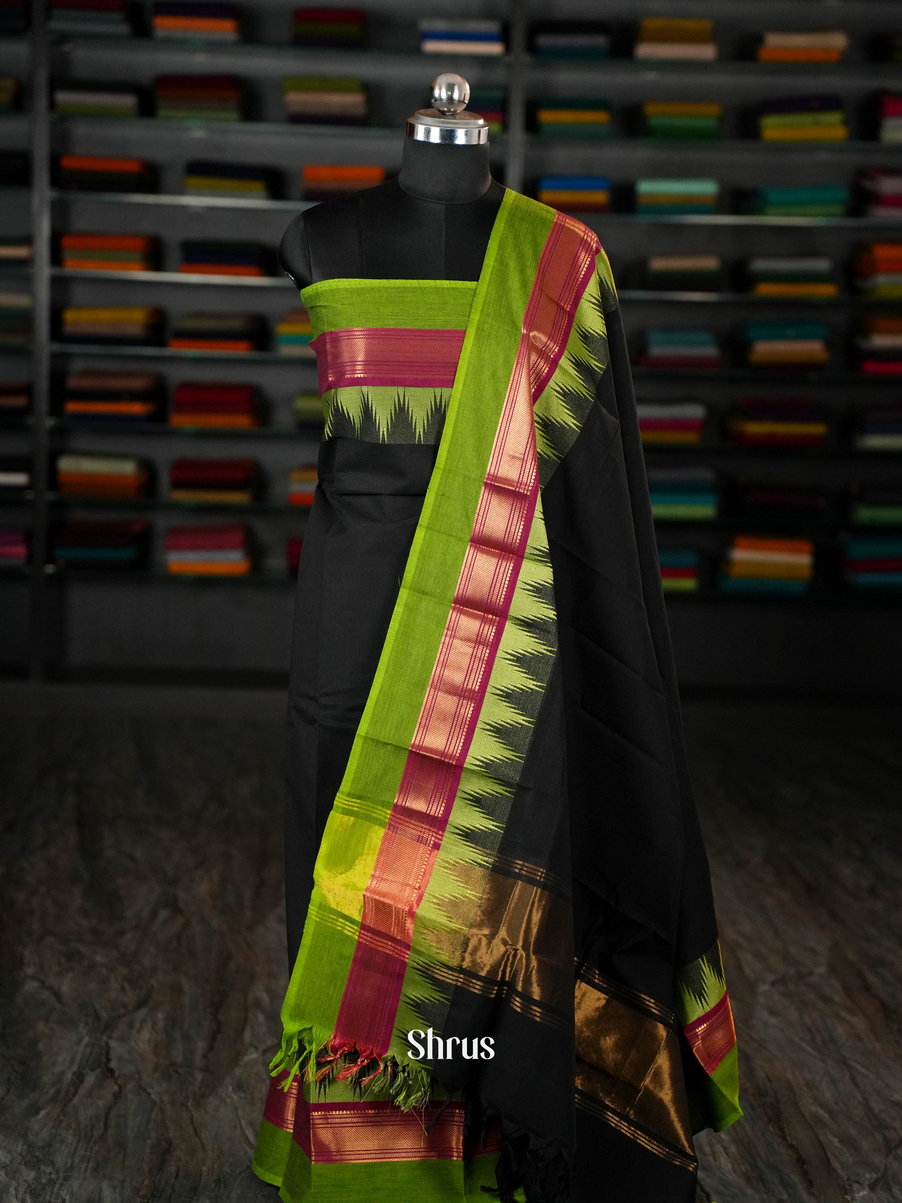 Black & Green - chettinad top & dupatta combo