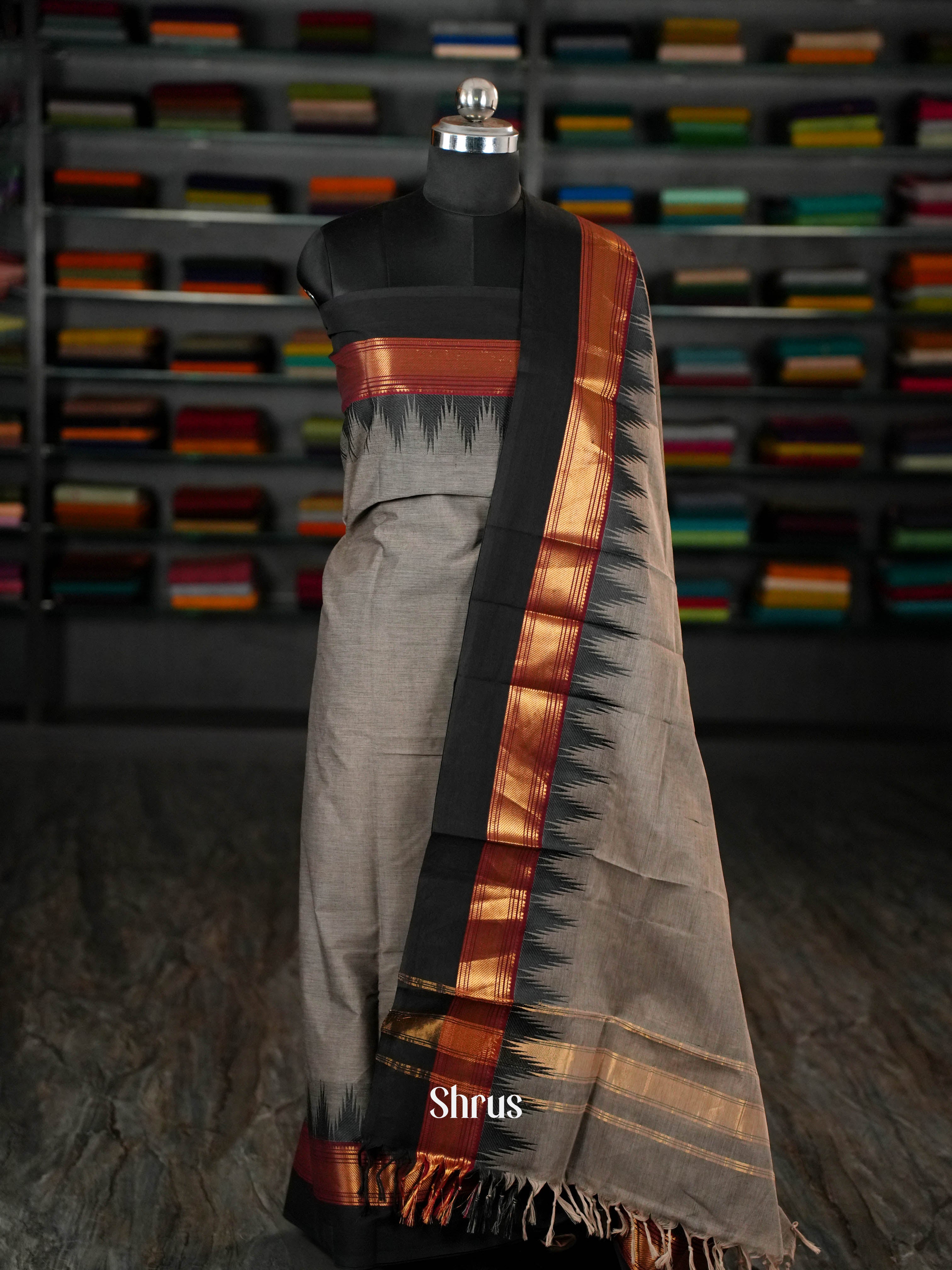 Grey & Black - chettinad top & dupatta combo