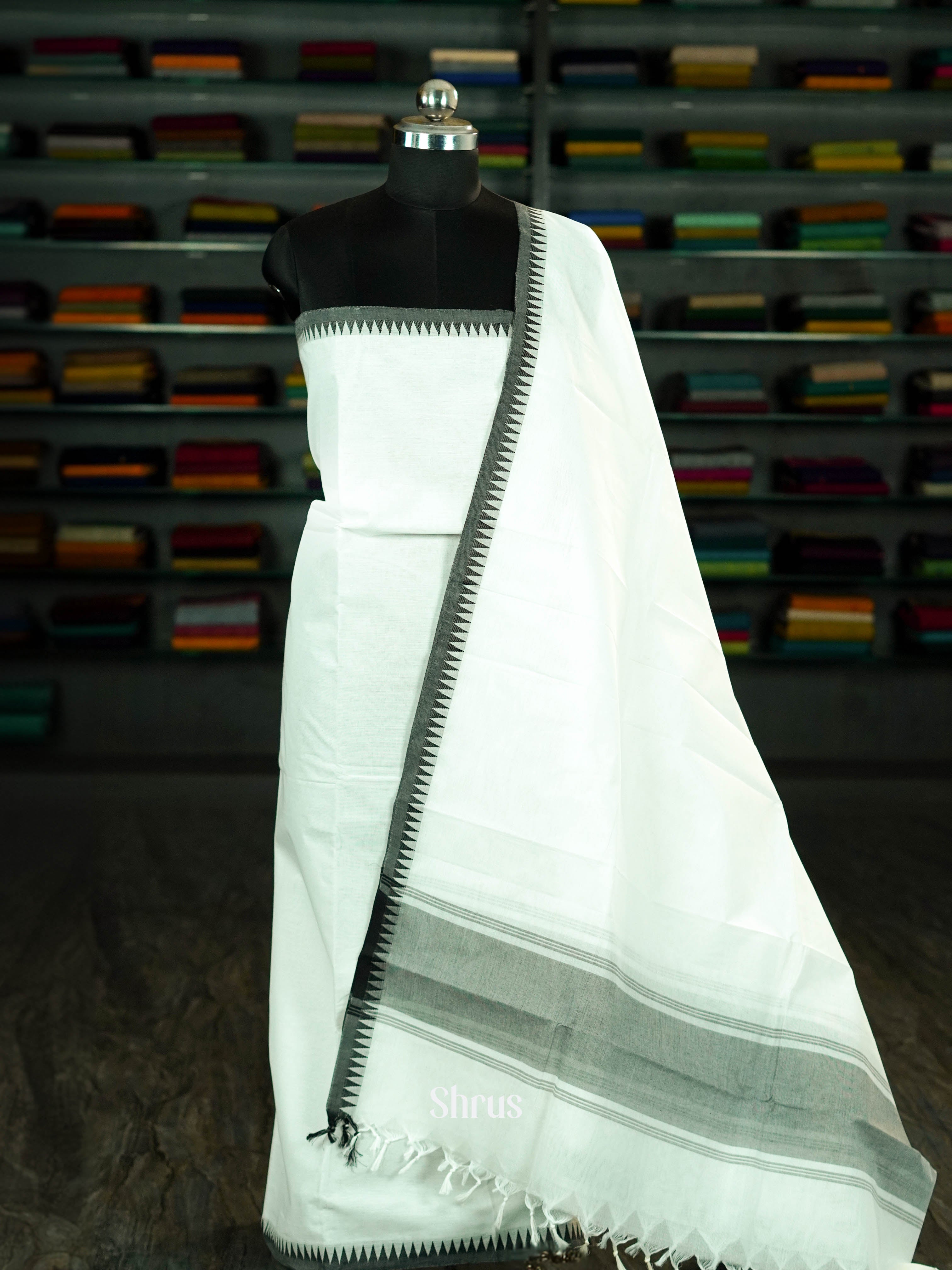 White & Black  - chettinad top & dupatta combo