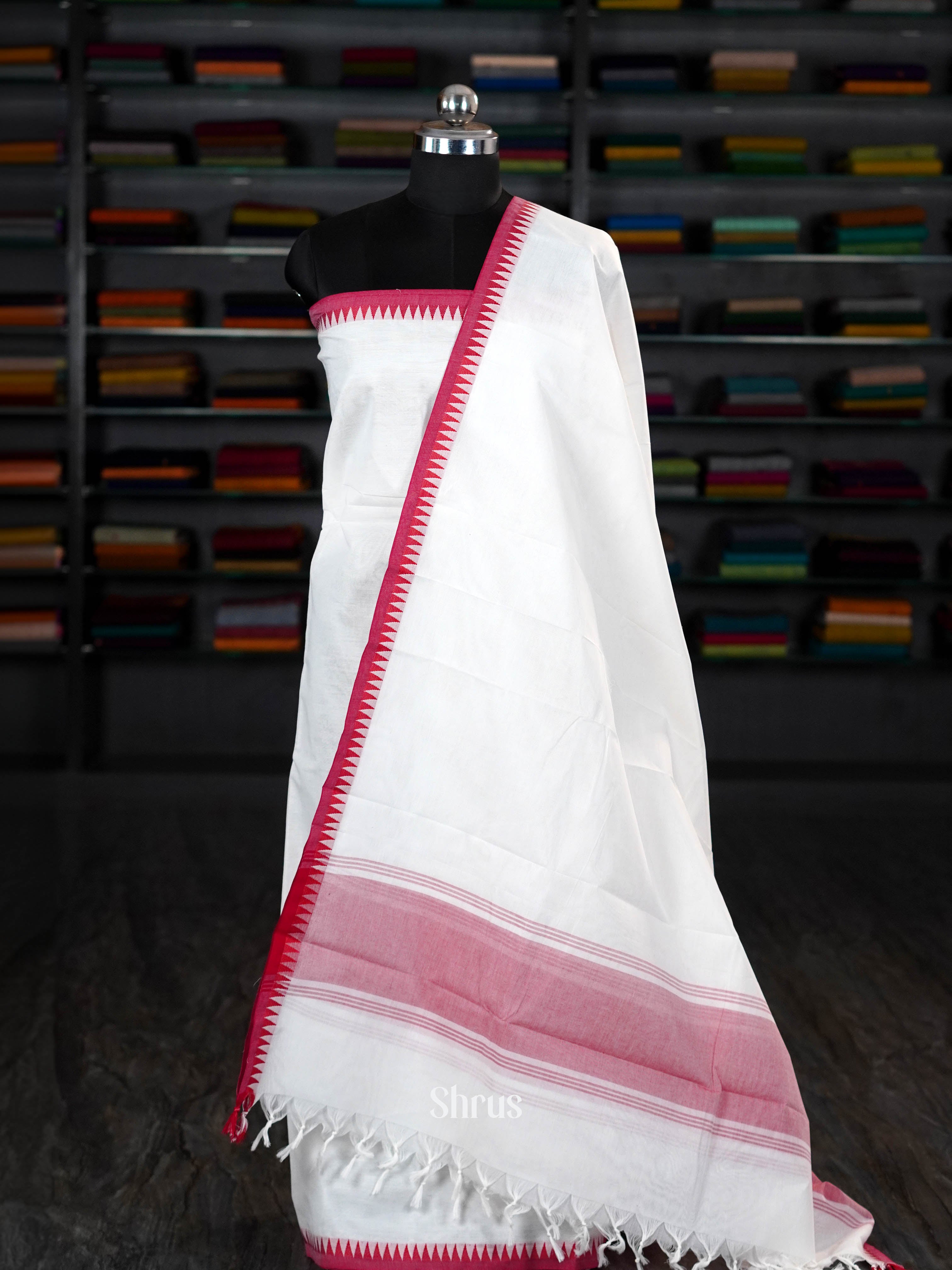 White & Red  - chettinad top & dupatta combo