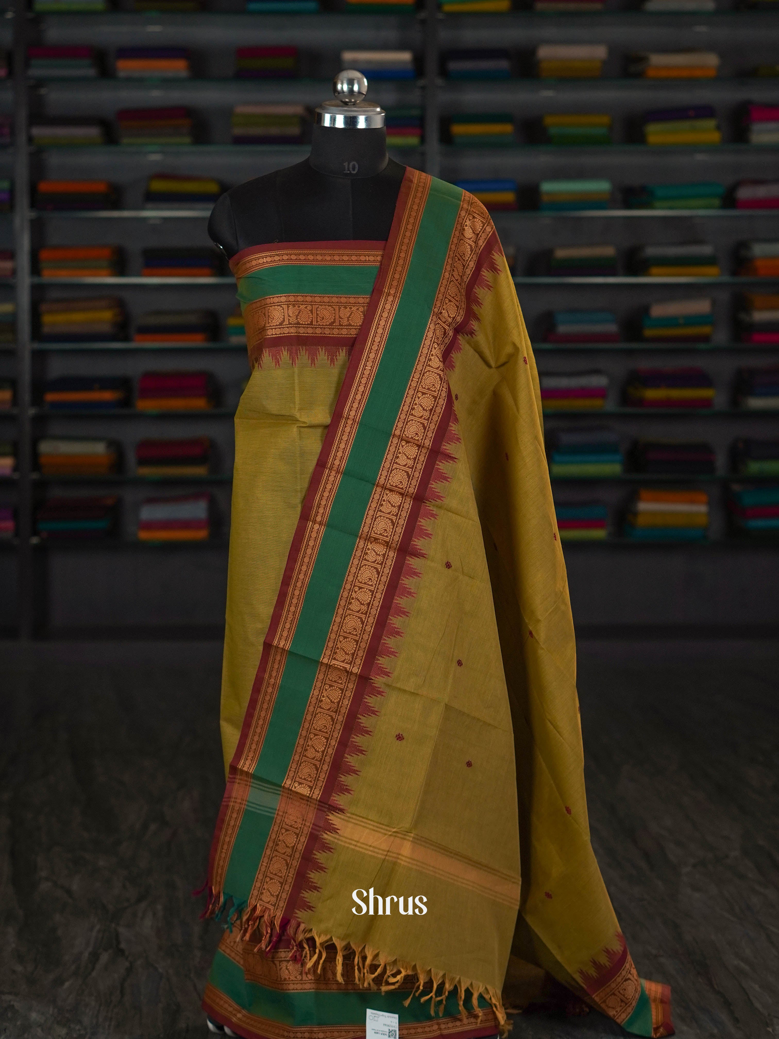 Khaki & Green & Brown  - chettinad top & dupatta combo