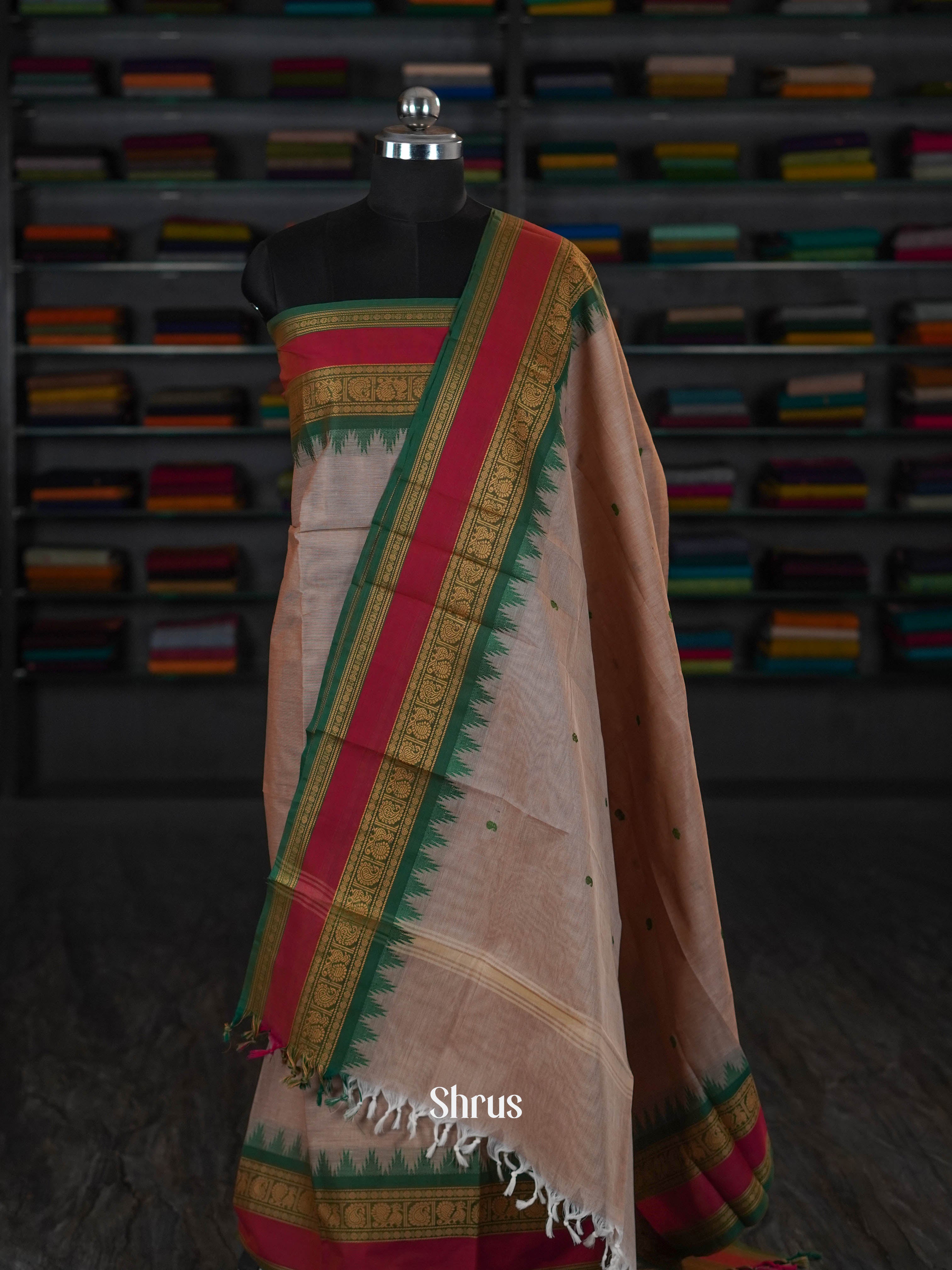 Grey & Green - chettinad top & dupatta combo