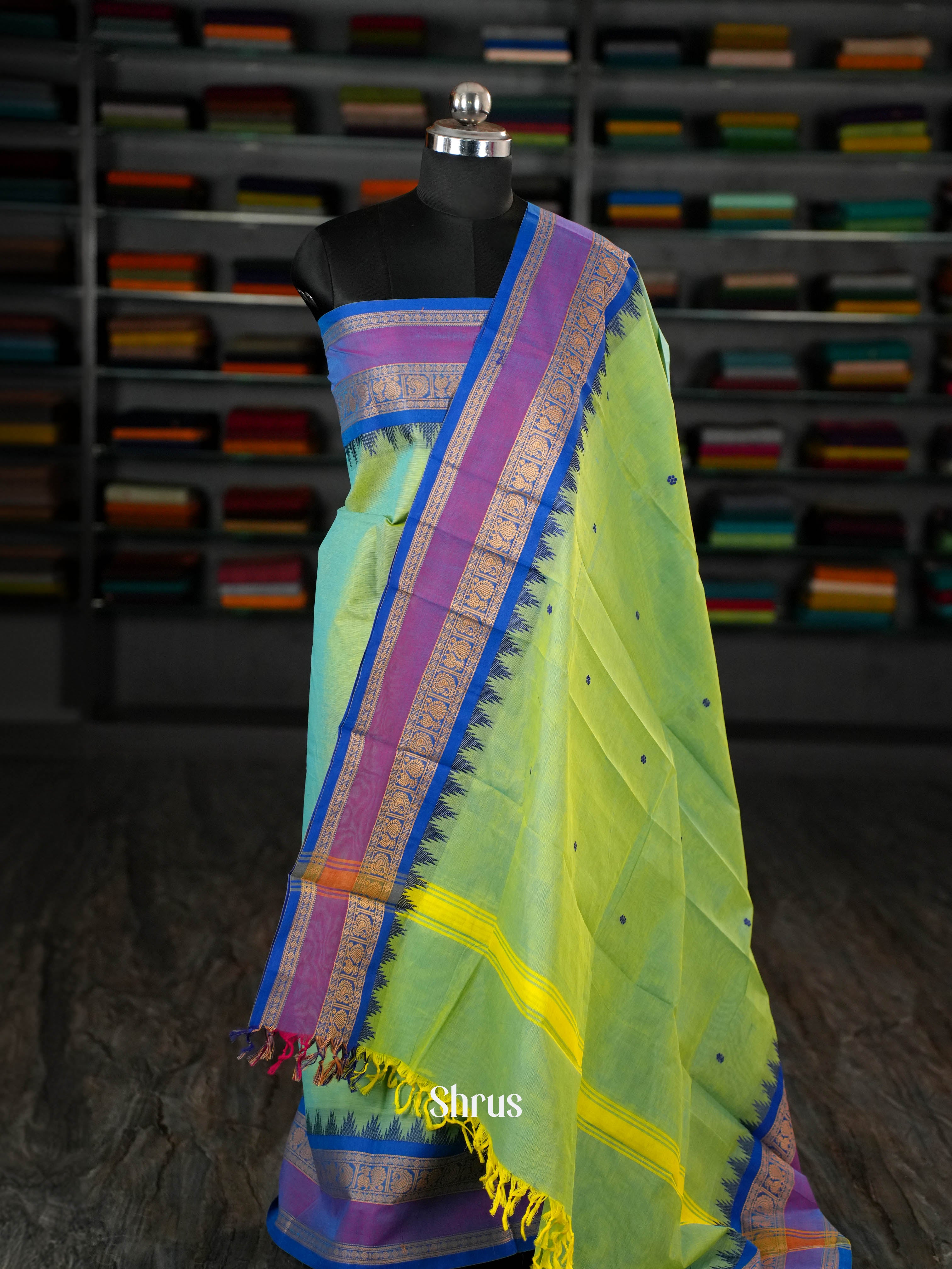 Green & Blue - chettinad top & dupatta combo