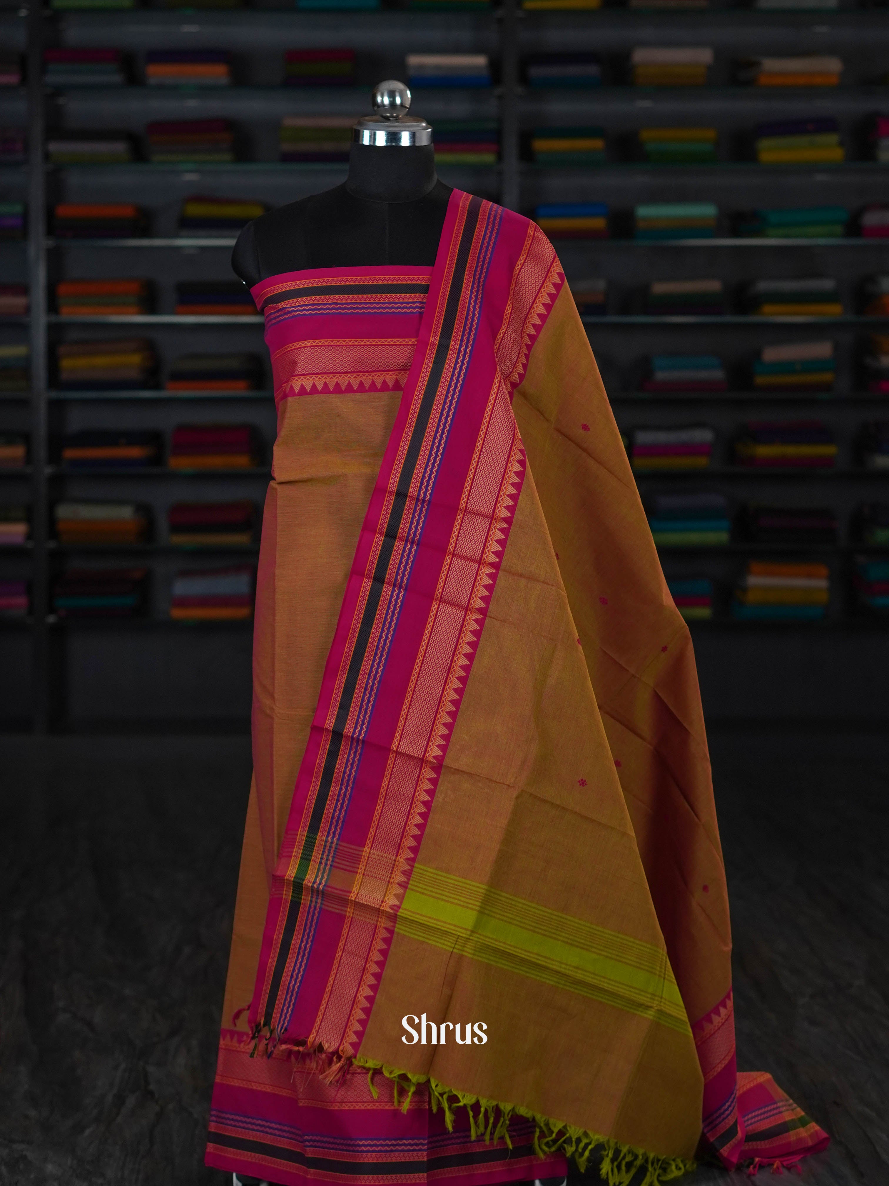 Double Shaded Greenish Pink & Pink - chettinad top & dupatta combo