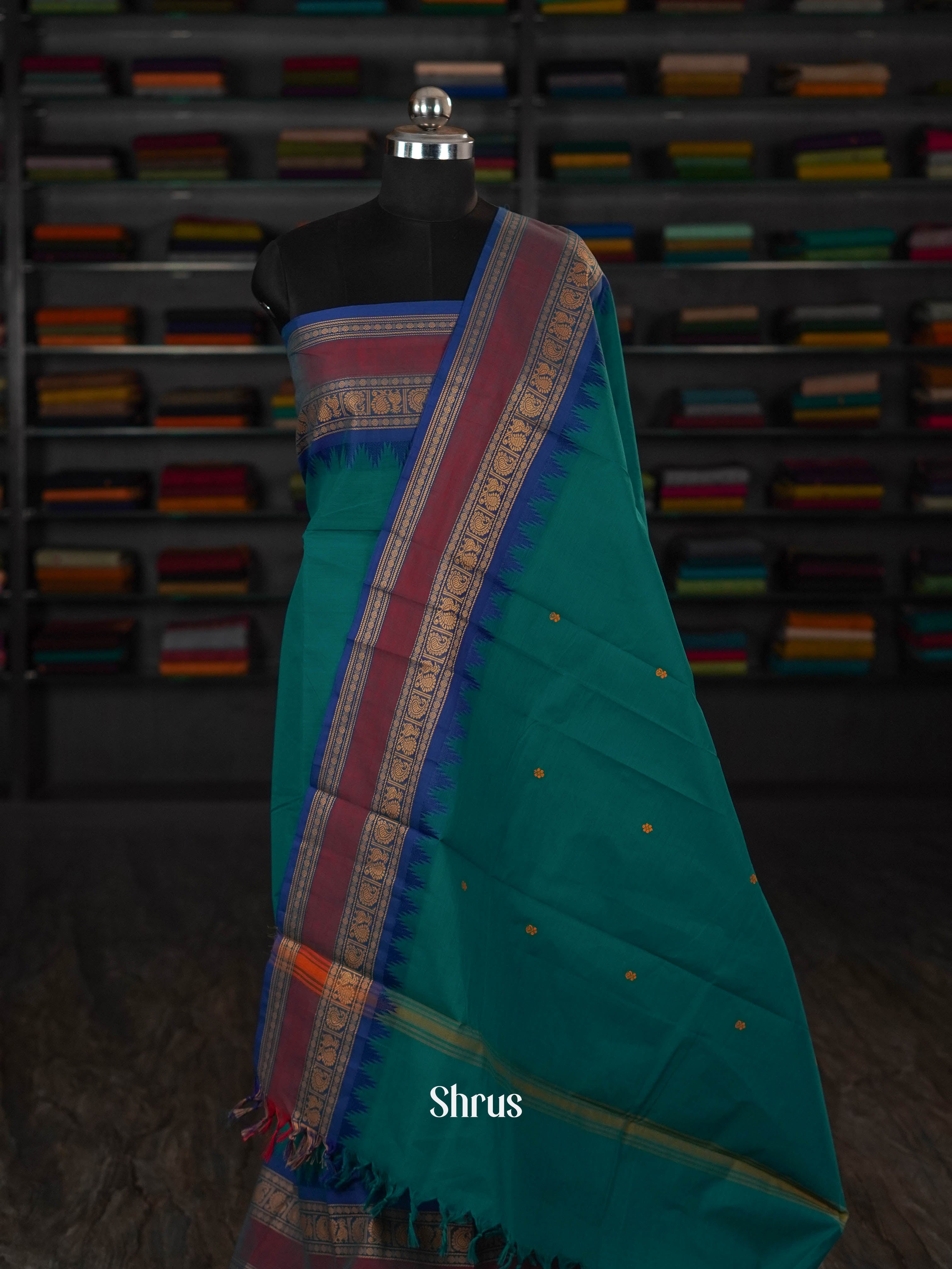 Teal & Blue  - chettinad top & dupatta combo