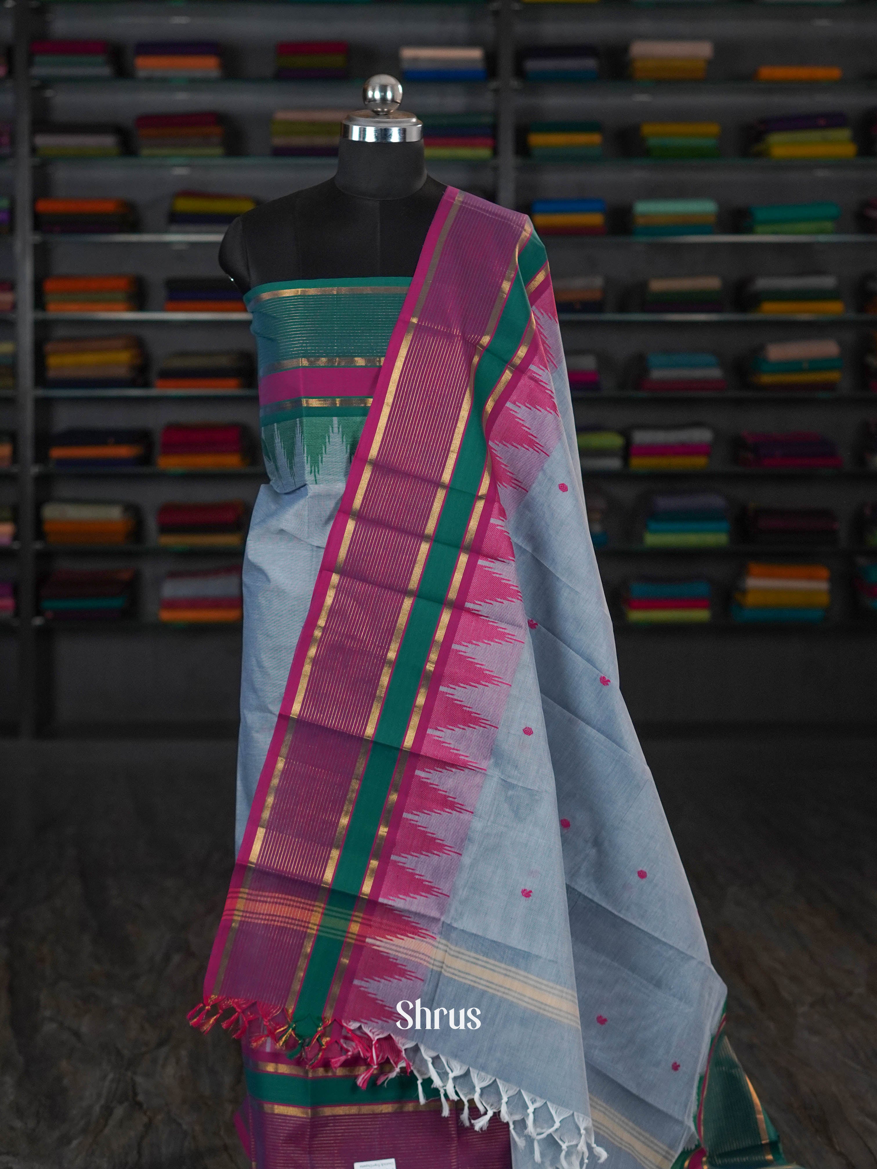 Grey & Green  - chettinad top & dupatta combo