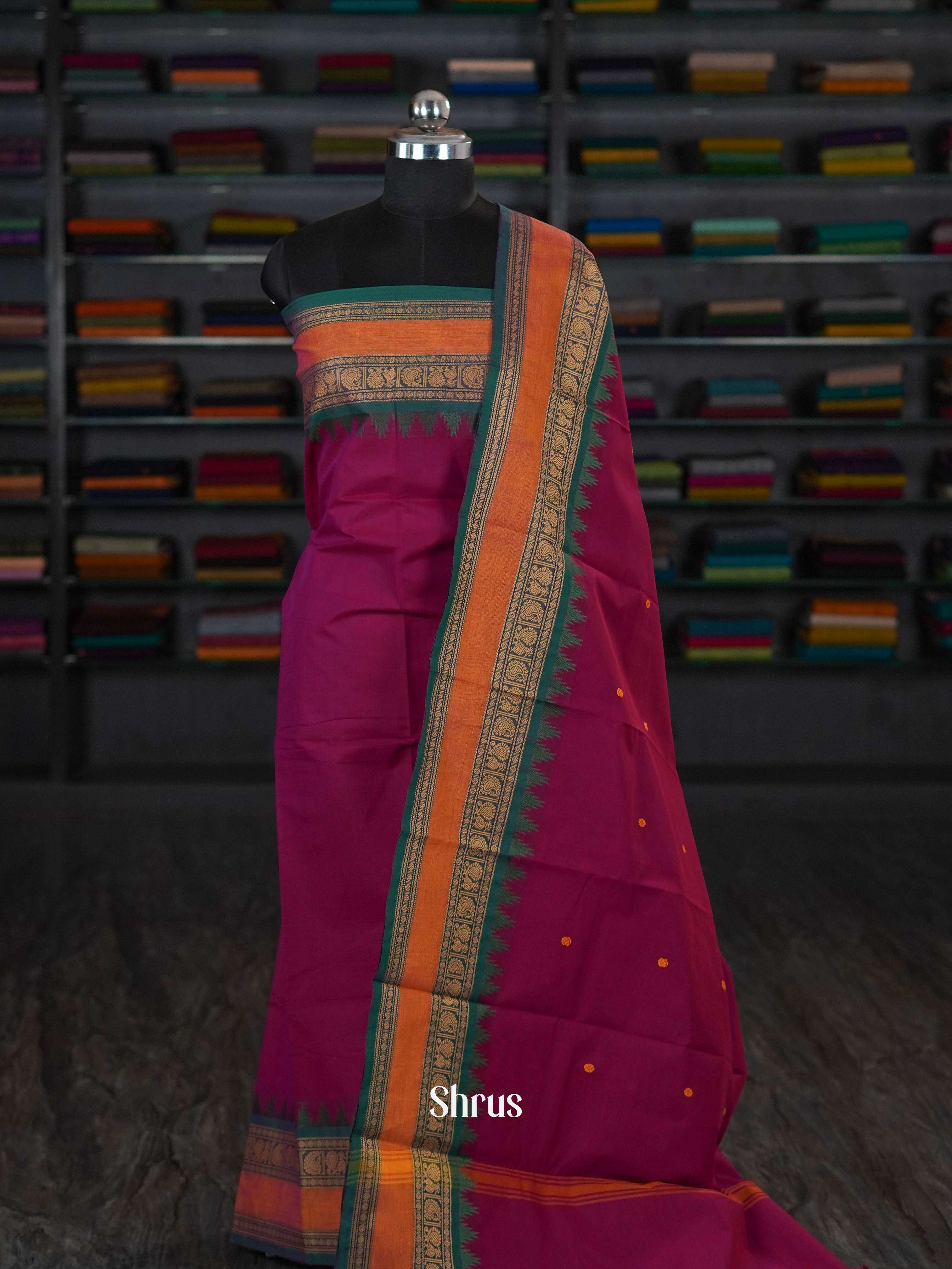 Magenta & Green  - chettinad top & dupatta combo