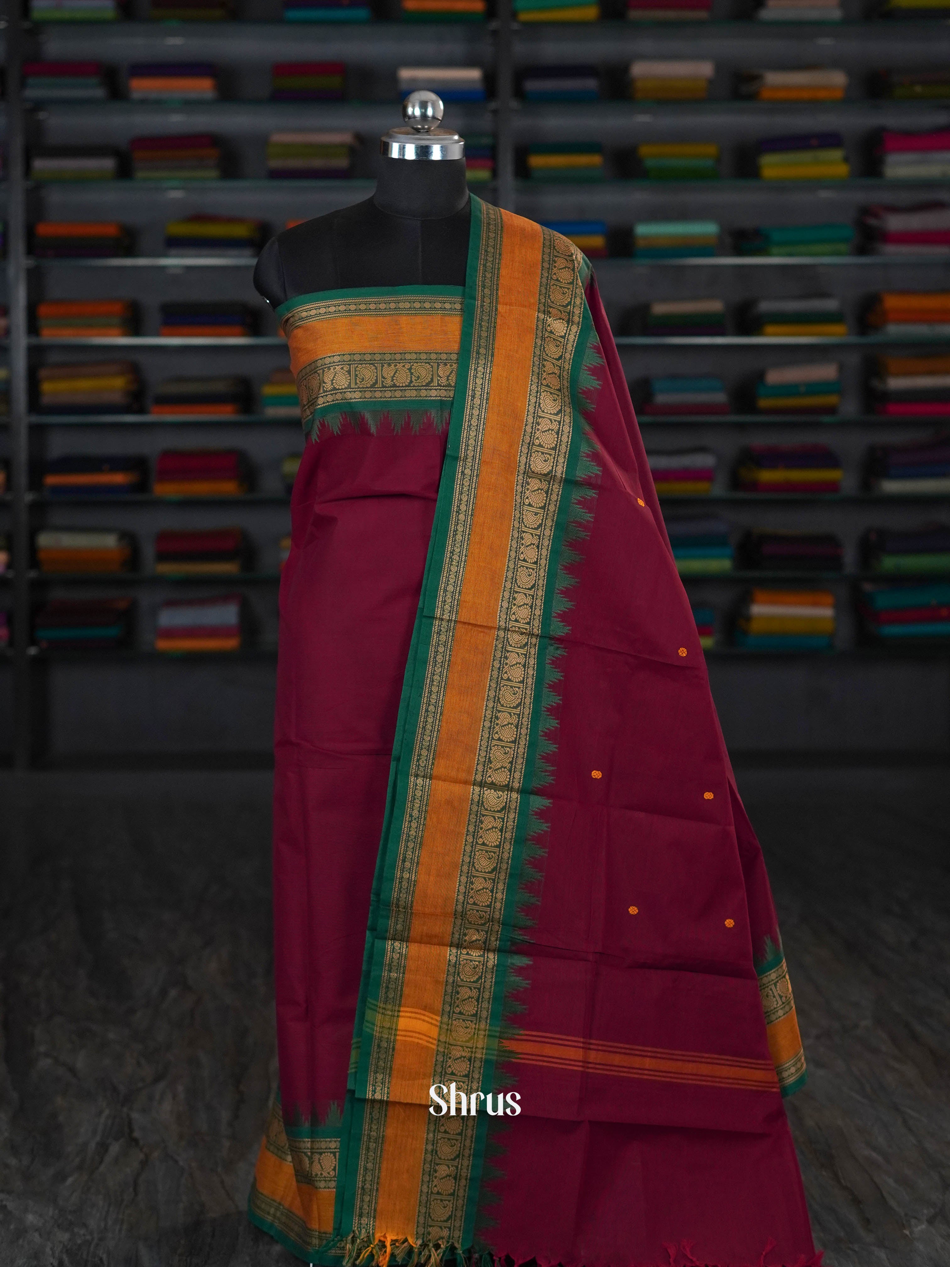 Maroon & Green & Brown  - chettinad top & dupatta combo