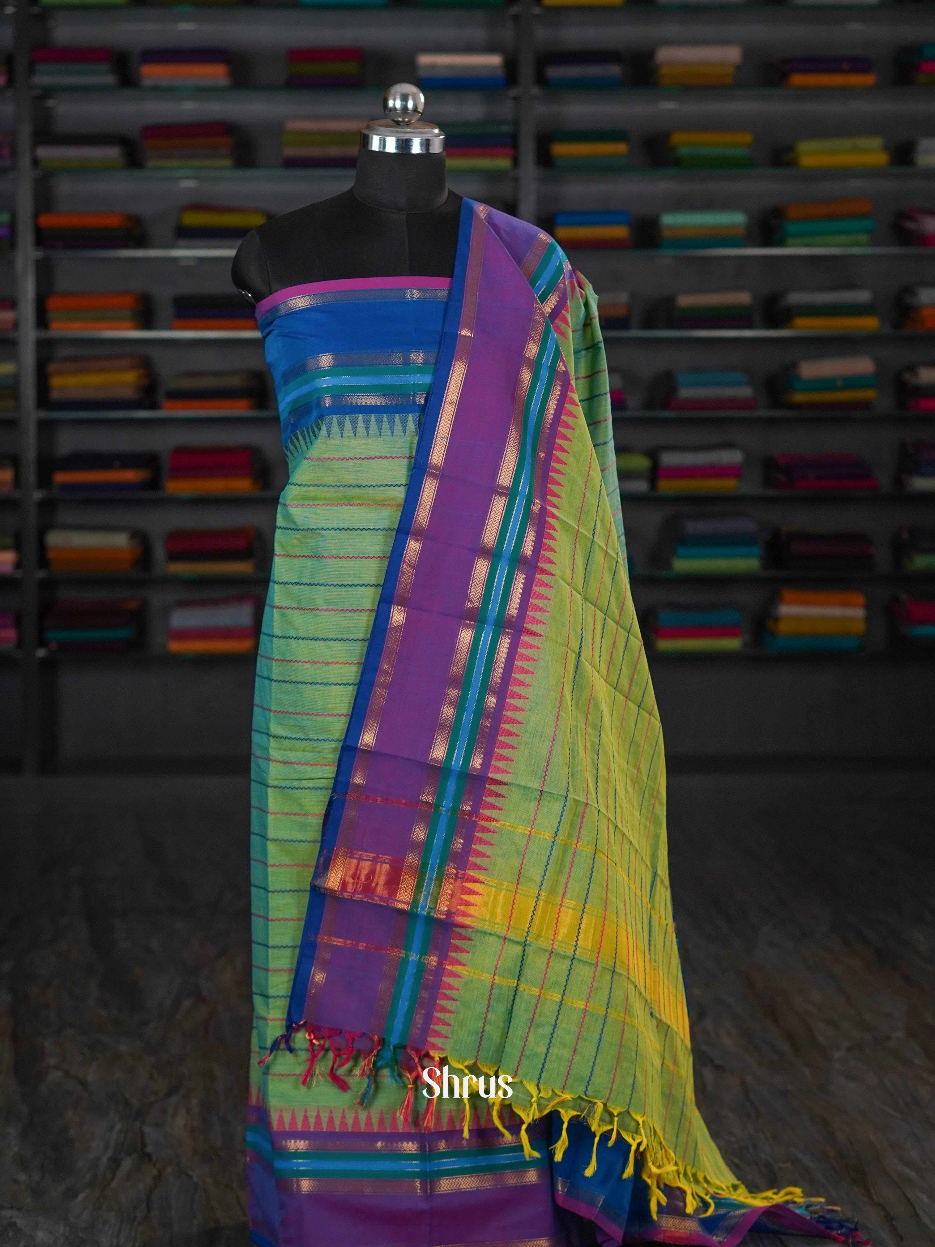 Green & Blue  - chettinad top & dupatta combo