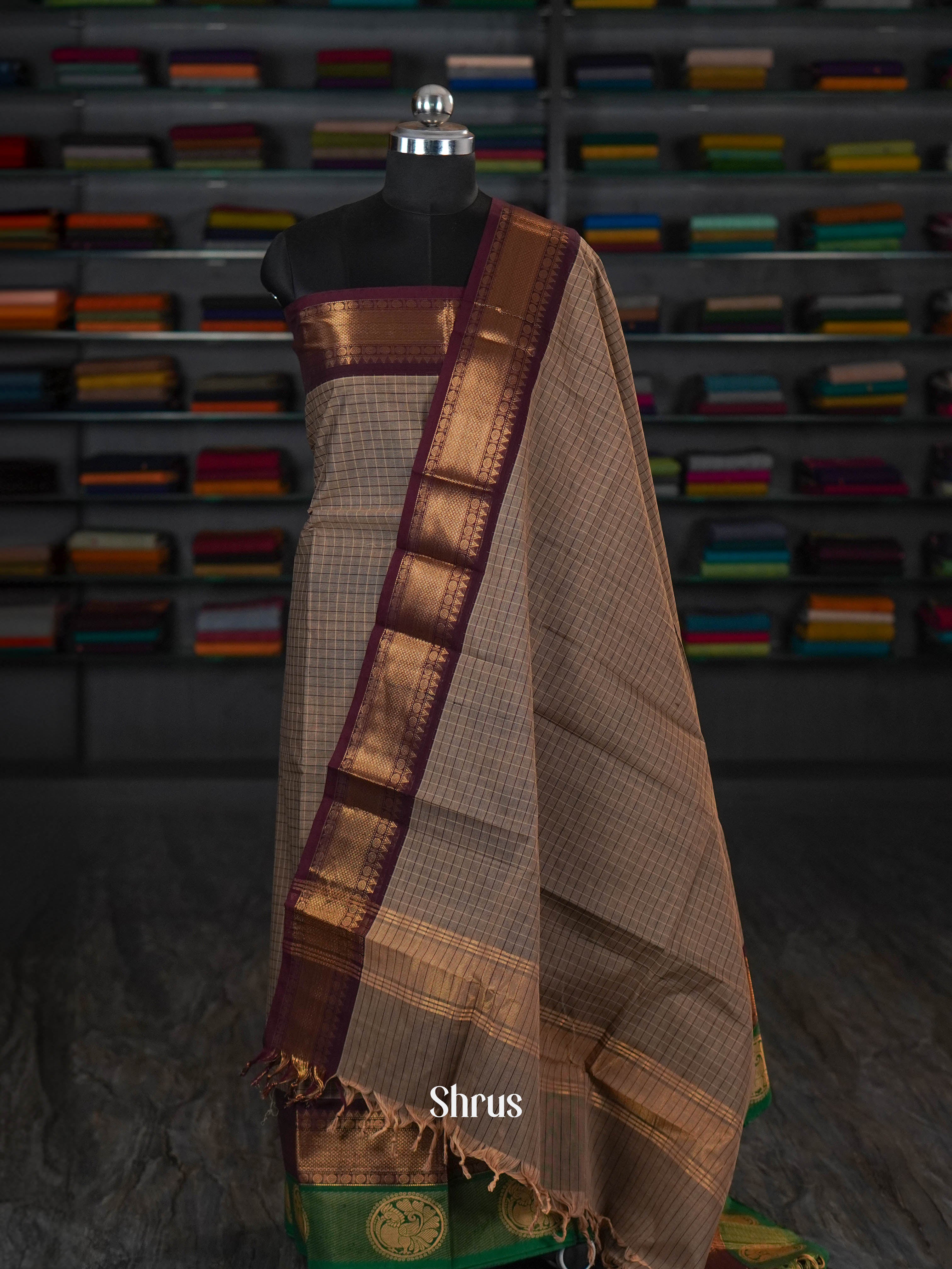 Brown & Green  - chettinad top & dupatta combo