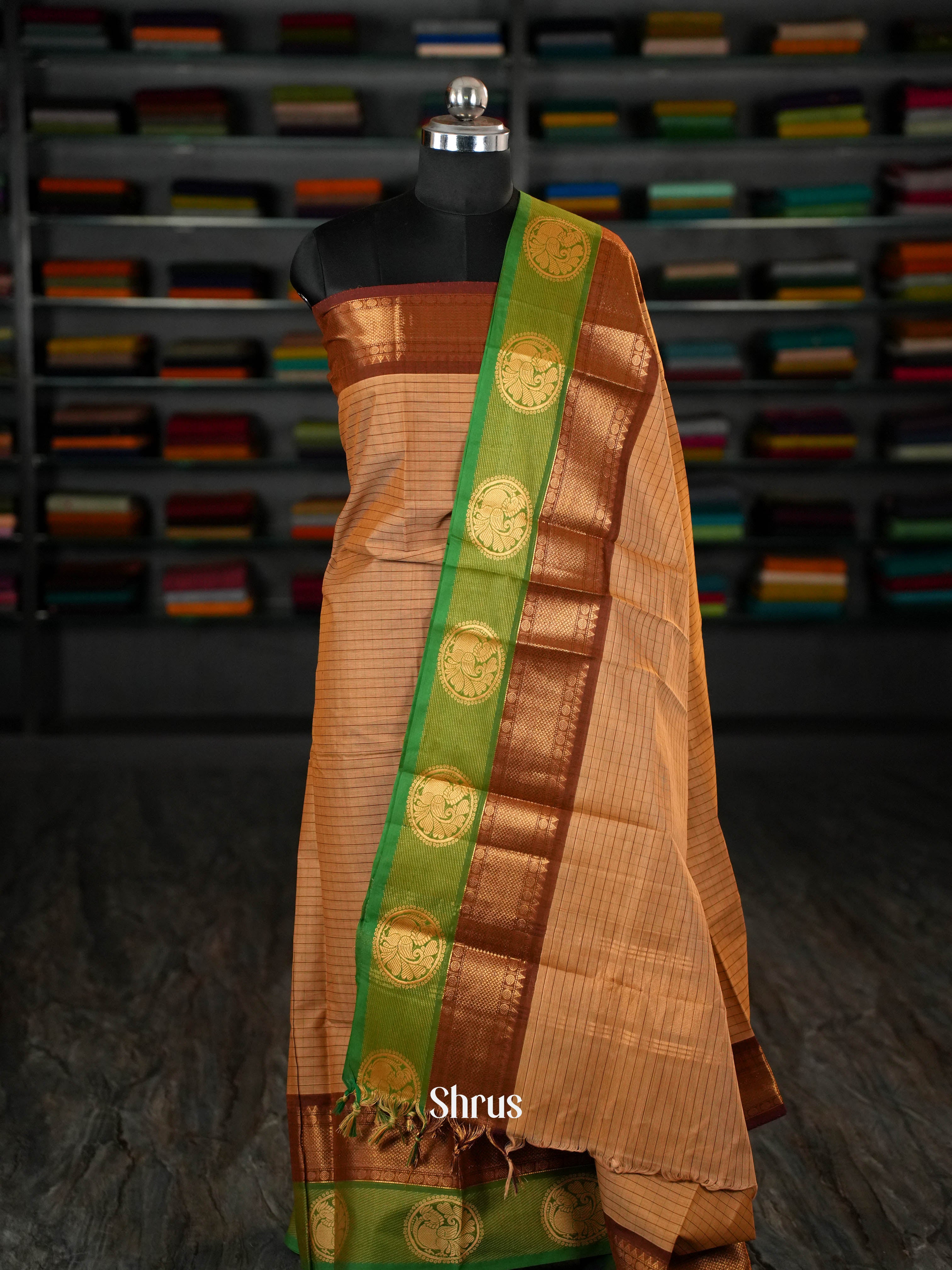 Brown & Green - chettinad top & dupatta combo