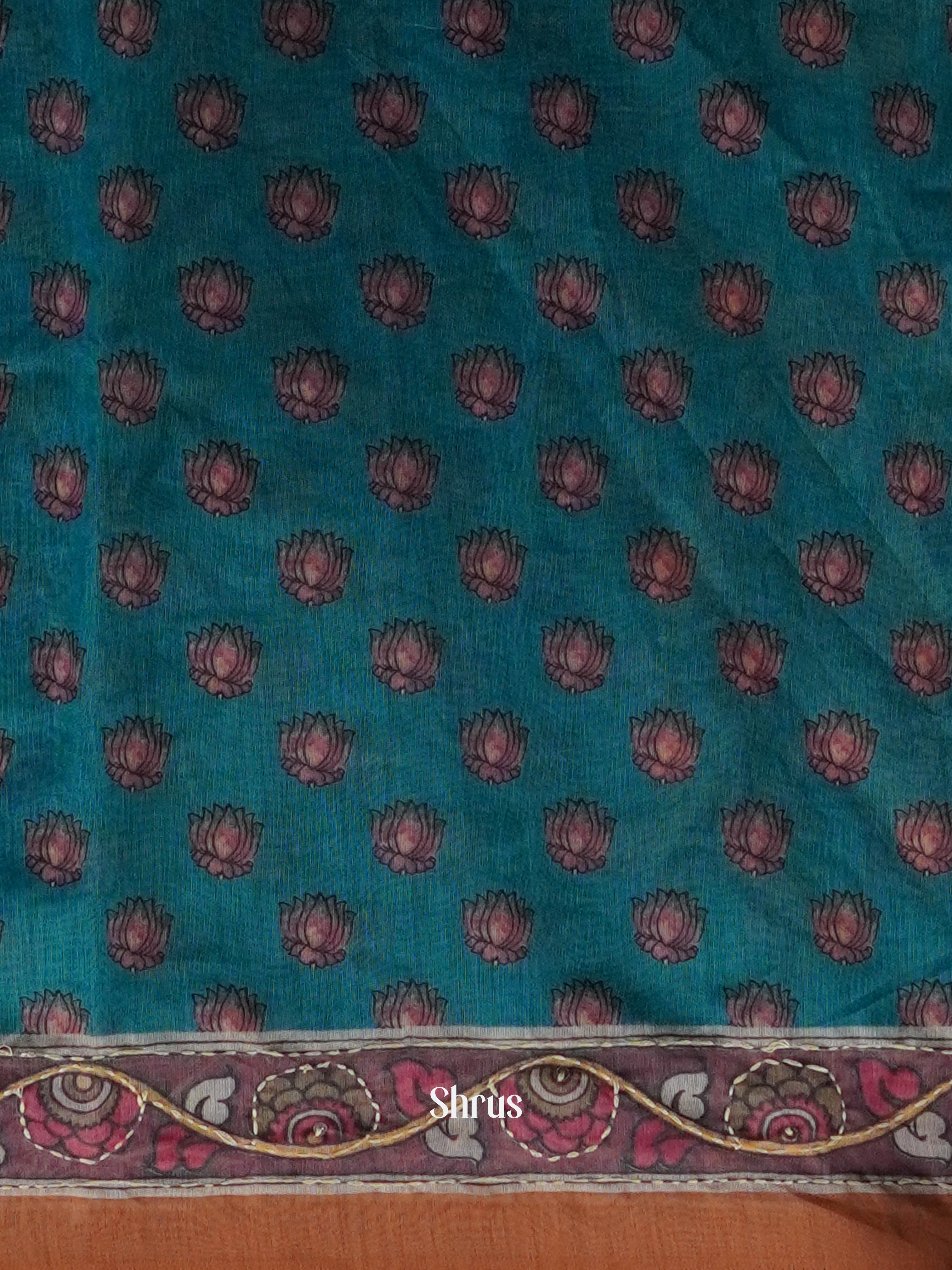 Teal & Brown - Semi Kantha Saree