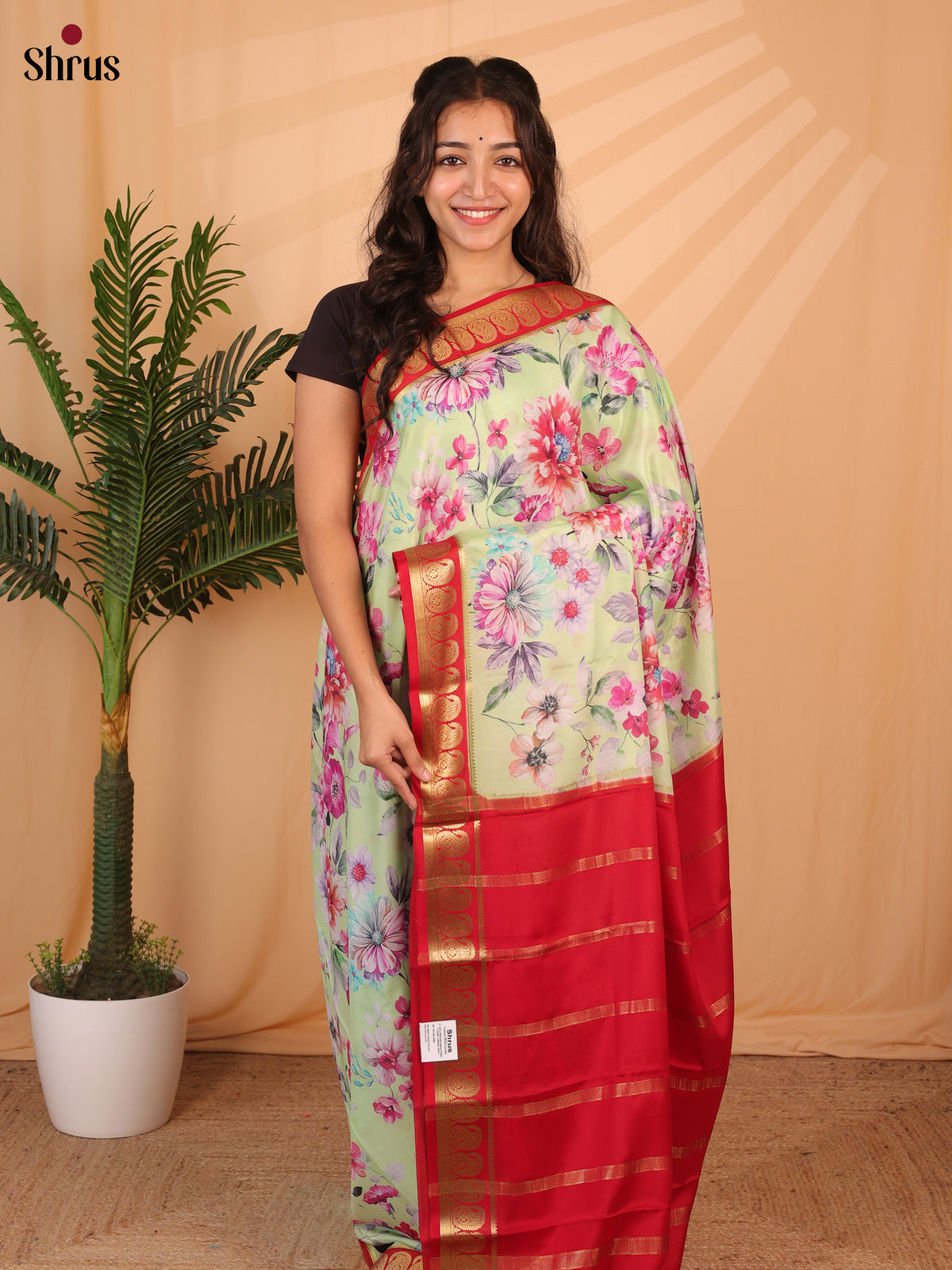Green & Red - Mysore Silk Saree - Shop on ShrusEternity.com
