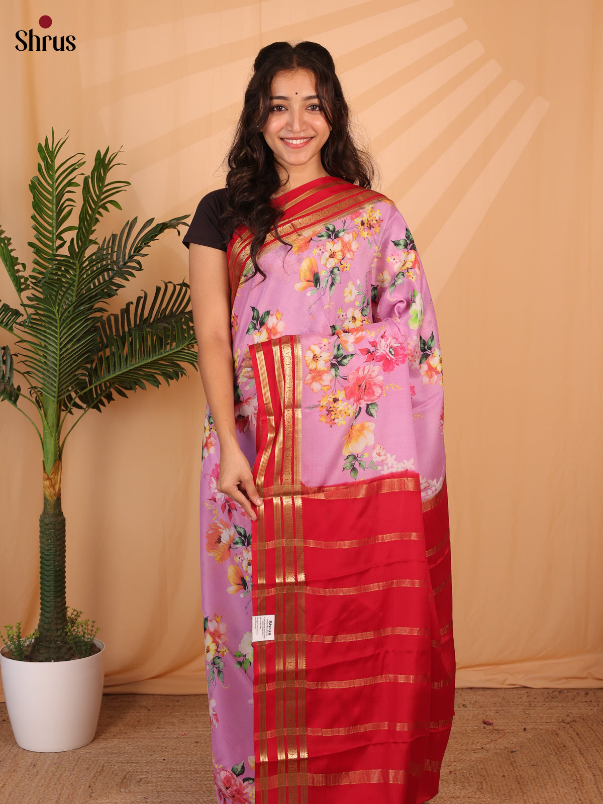 Lavender & Red- Mysore Silk Saree