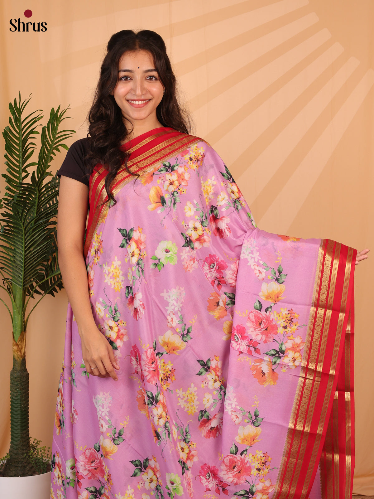 Lavender & Red- Mysore Silk Saree