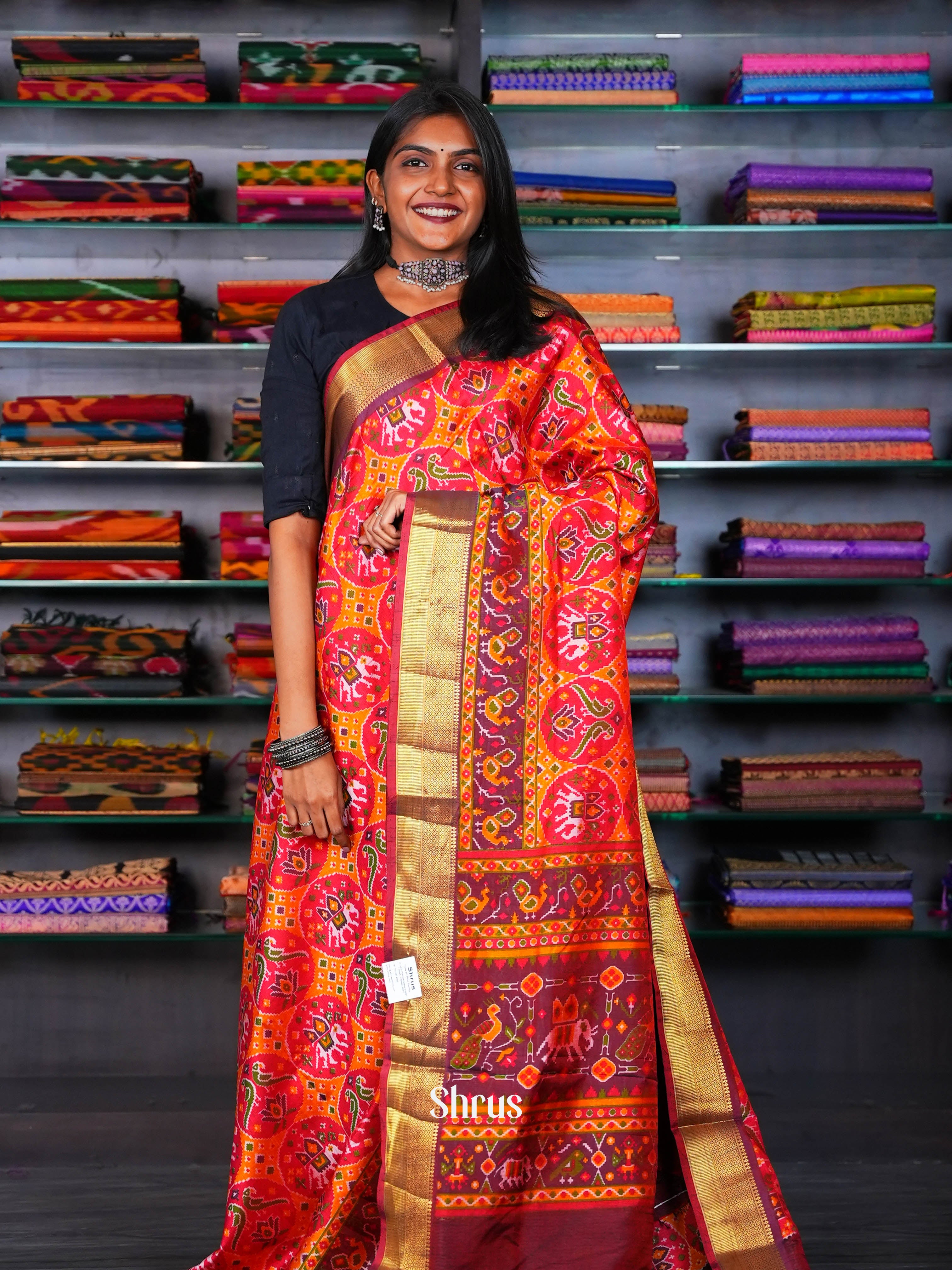 Red & Maroon - Semi Patola Saree