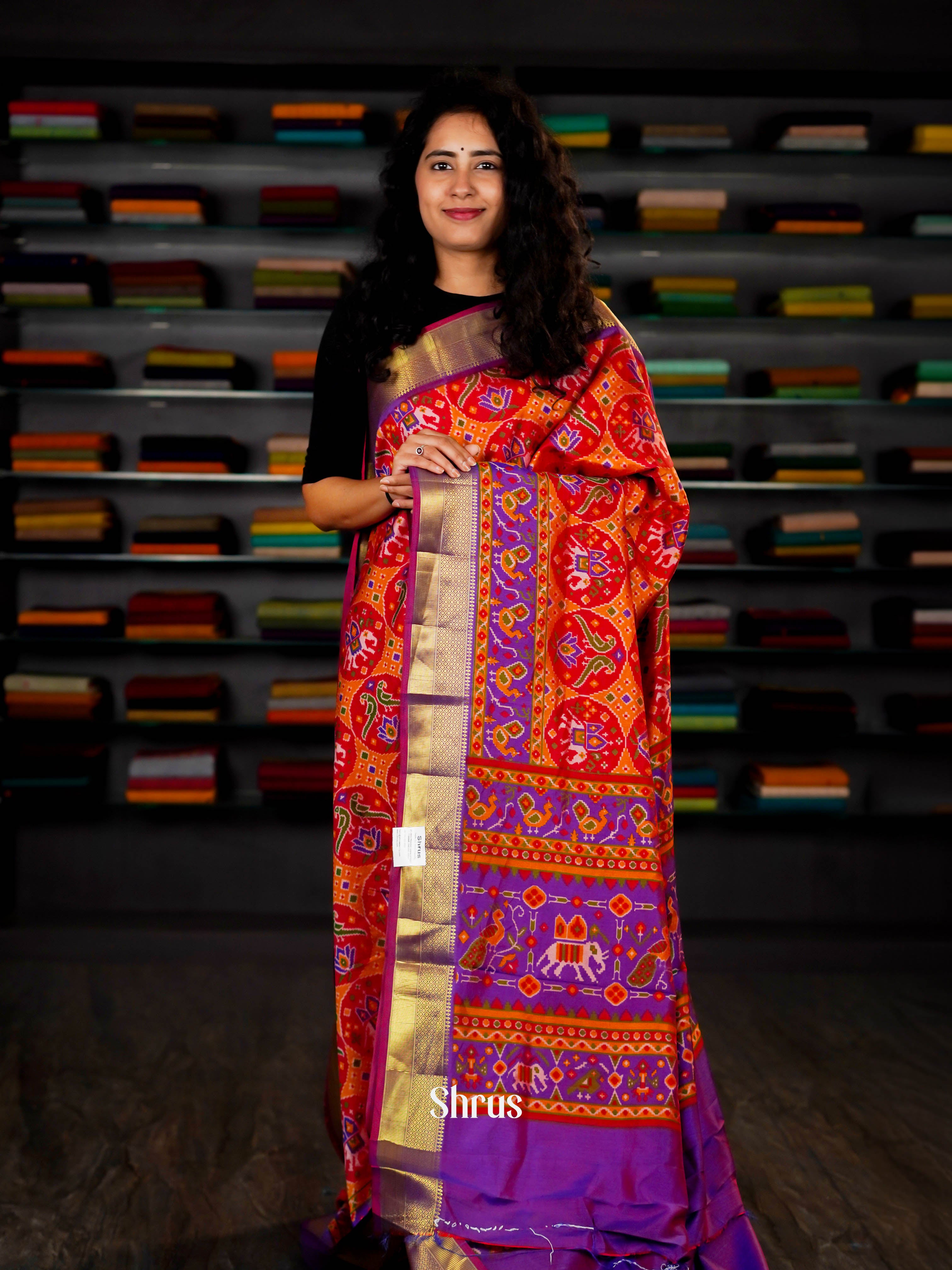 Red & Purple  - Semi Patola Saree