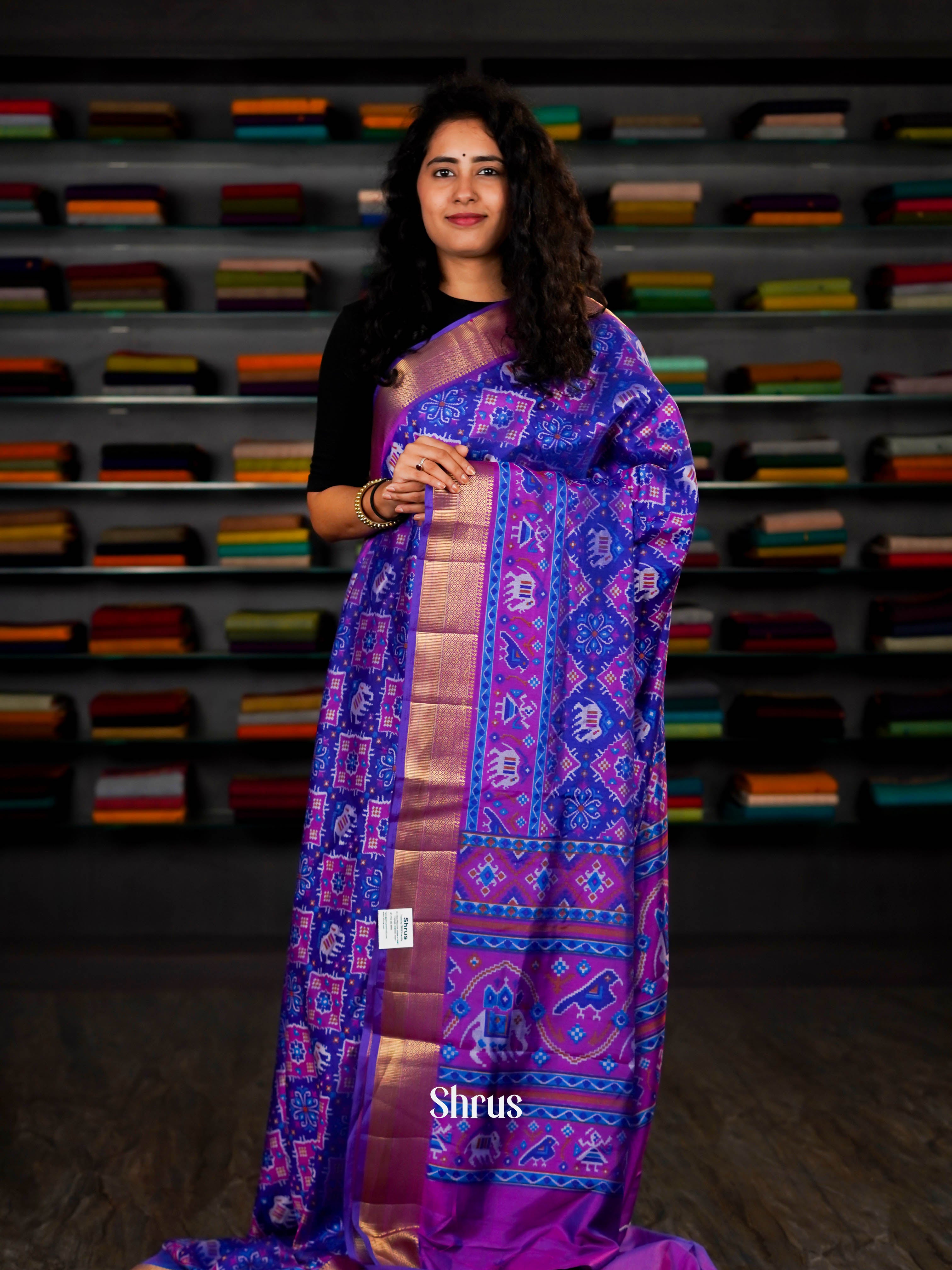 Indigo & Purple  - Semi Patola Saree