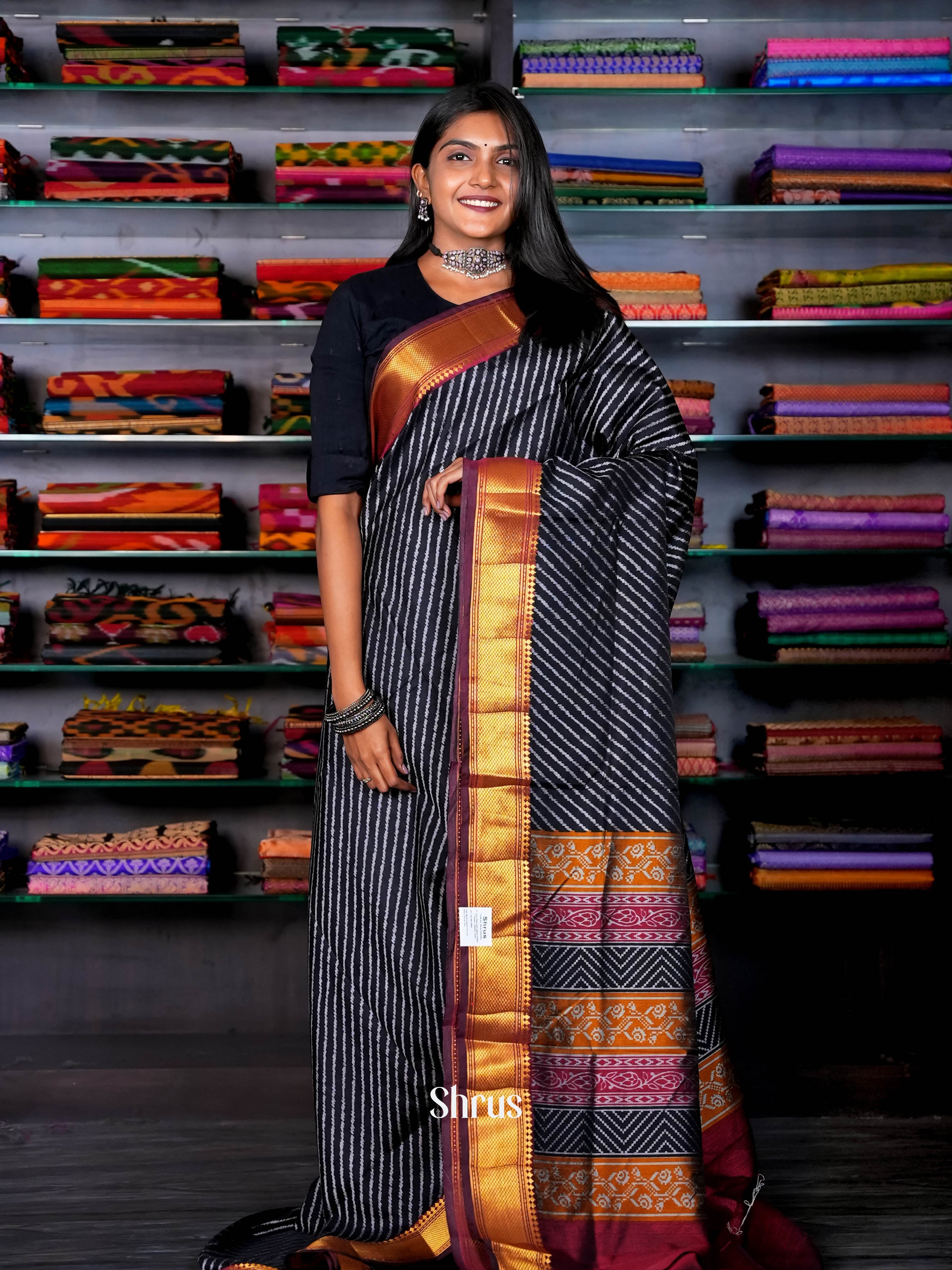 Black & Maroon - Semi Patola Saree