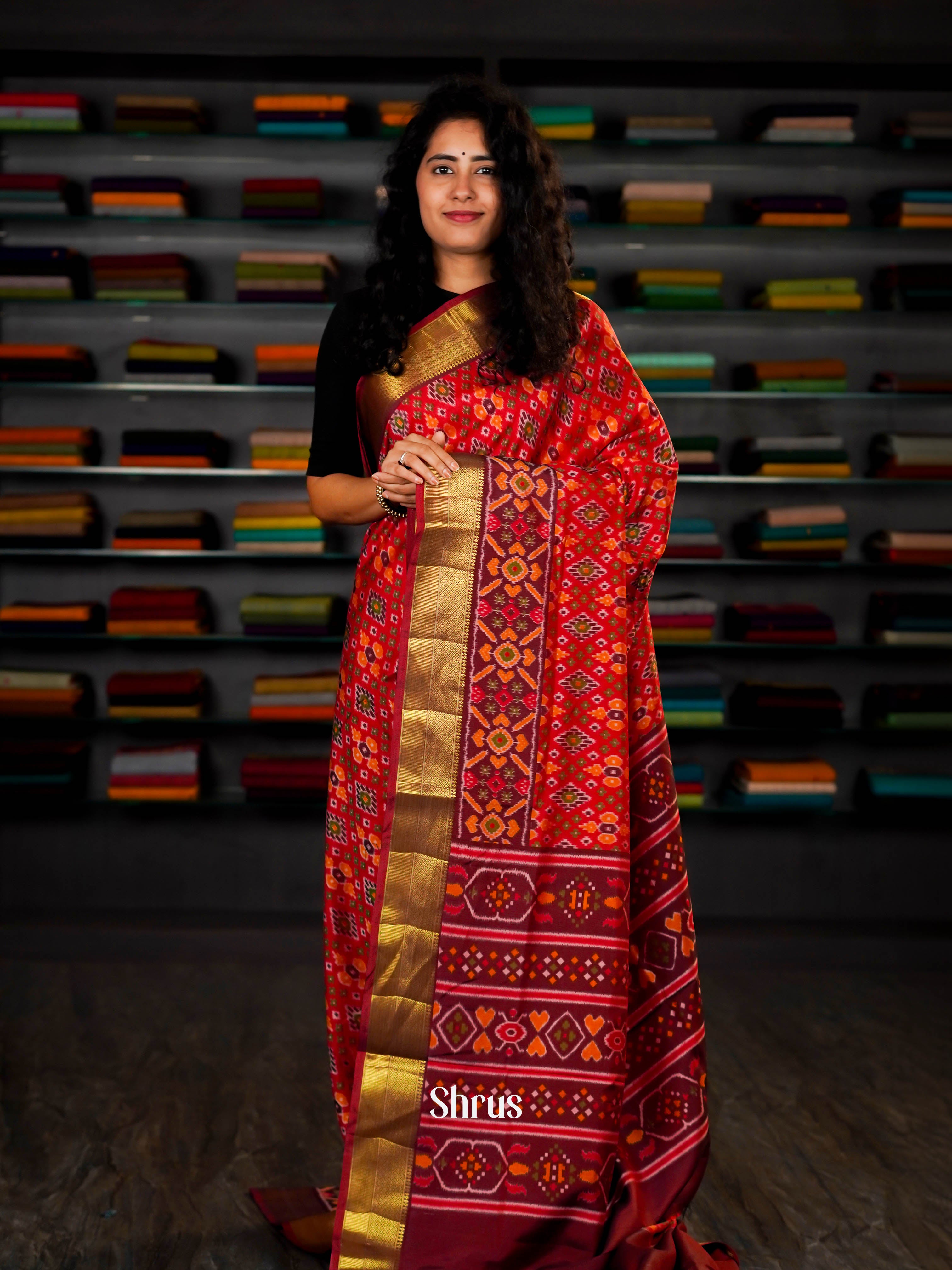 Red & Maroon  - Semi Patola Saree