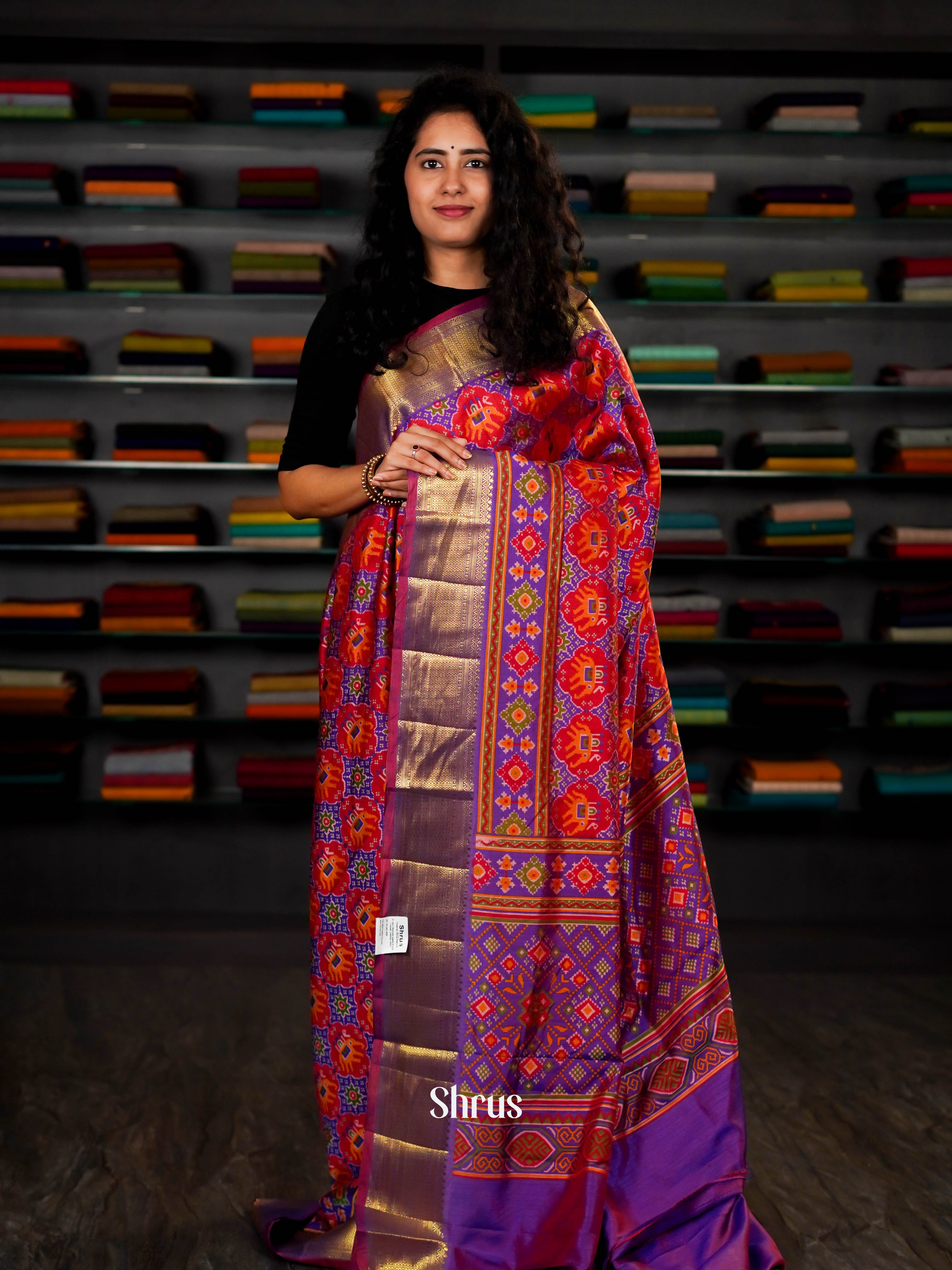 Red & Purple  - Semi Patola Saree