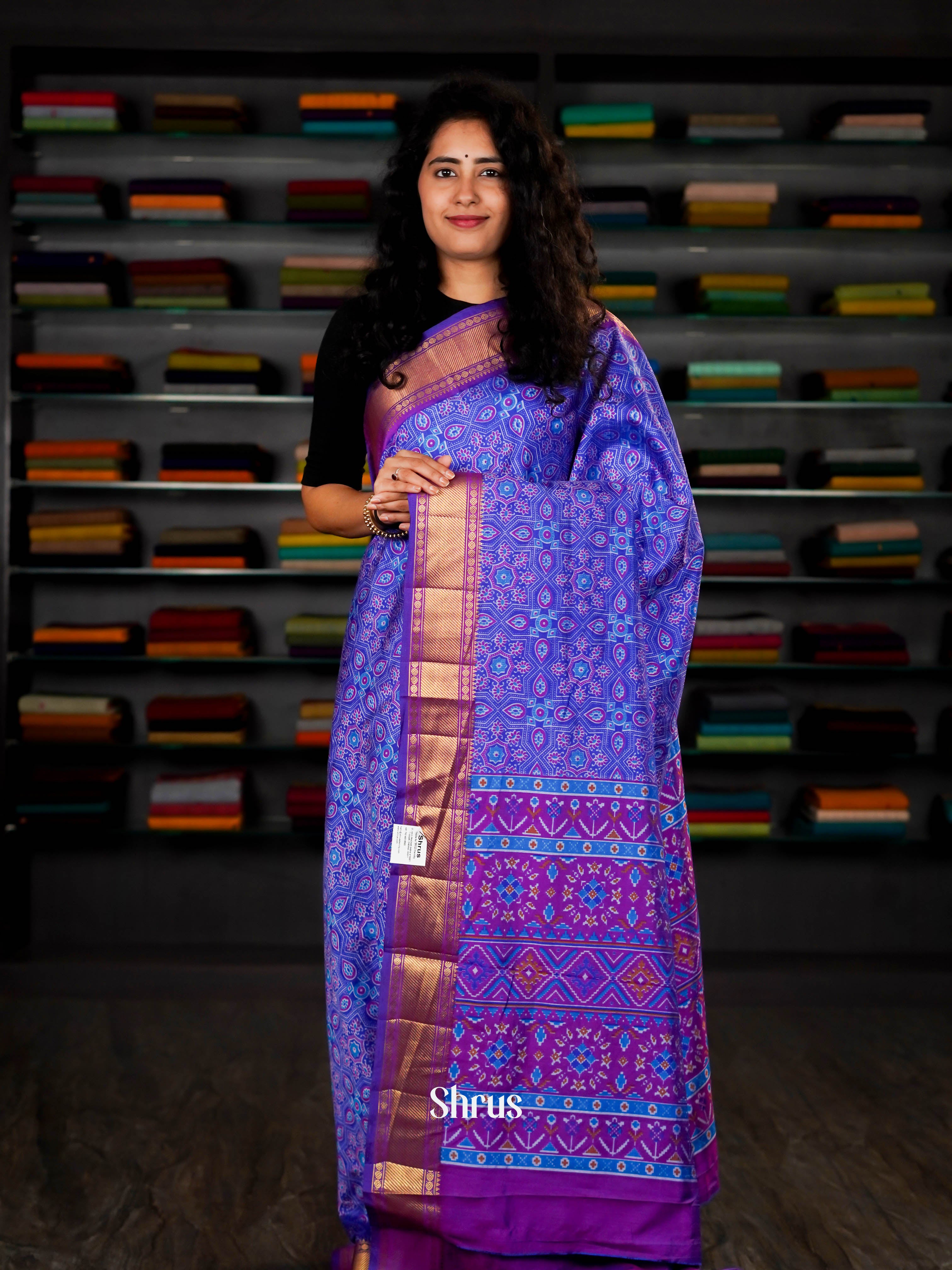 Indigo & Purple  - Semi Patola Saree