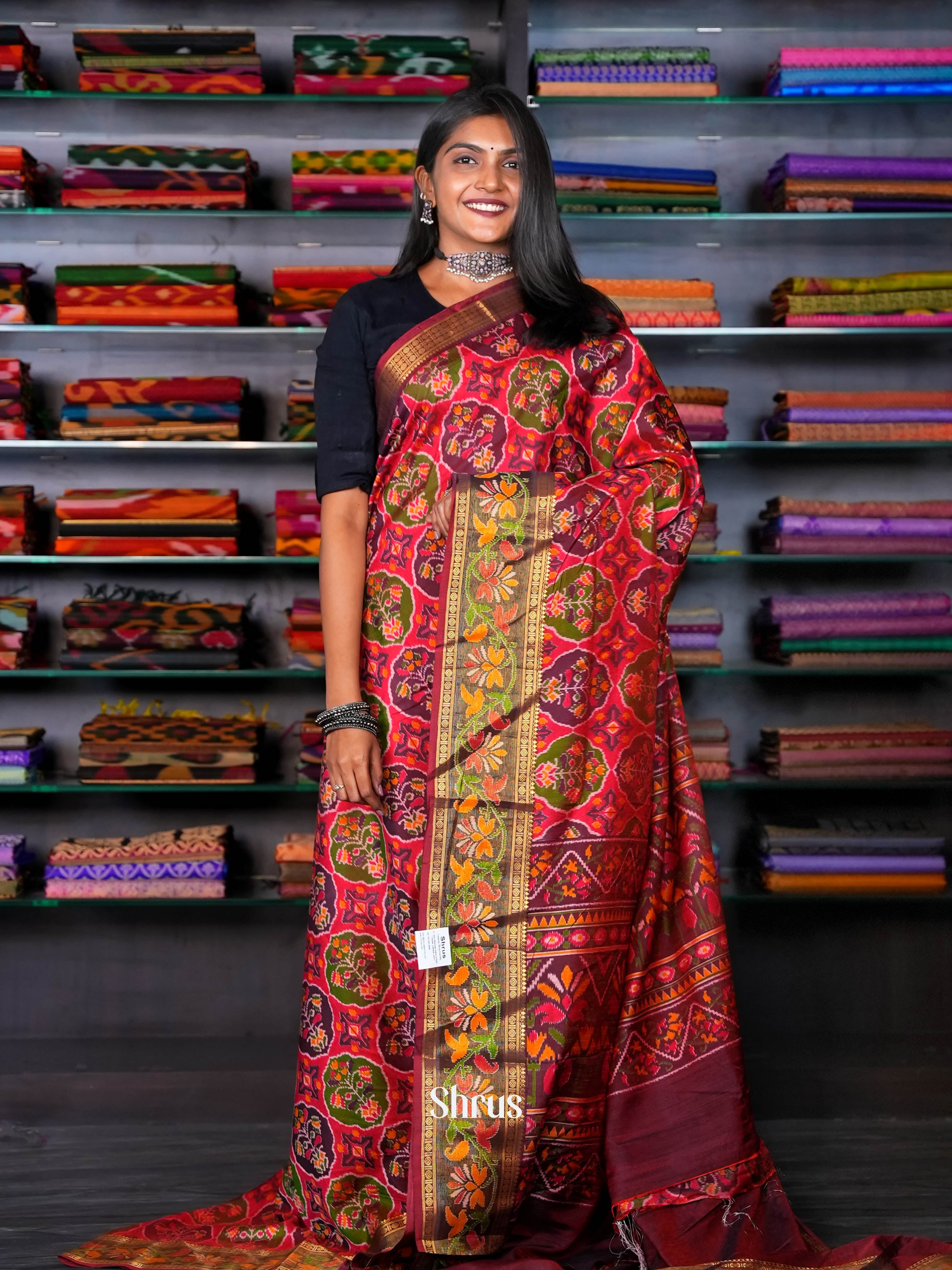 Red &  Maroon - Semi Patola Saree