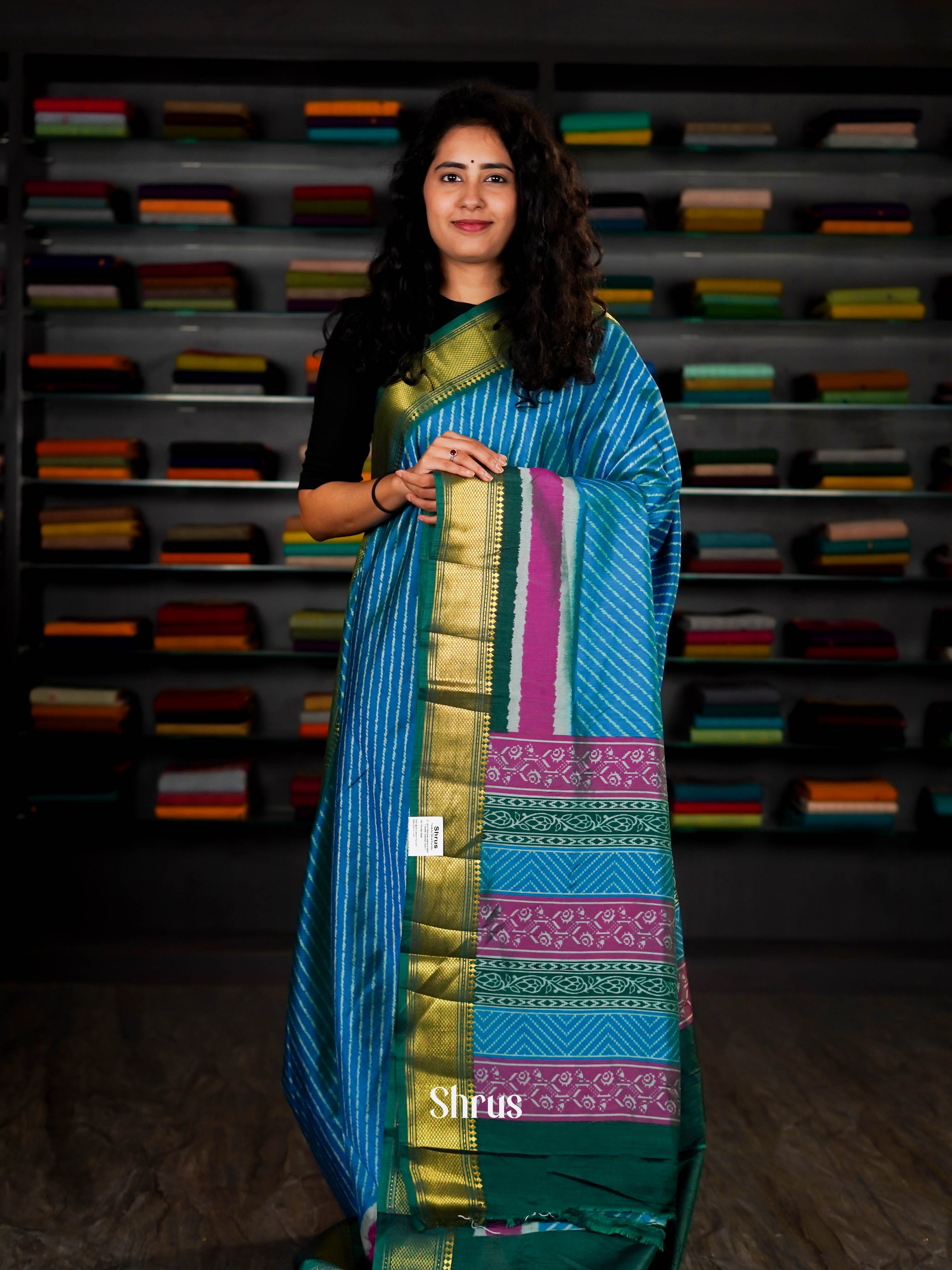 Teal & Green  - Semi Patola Saree