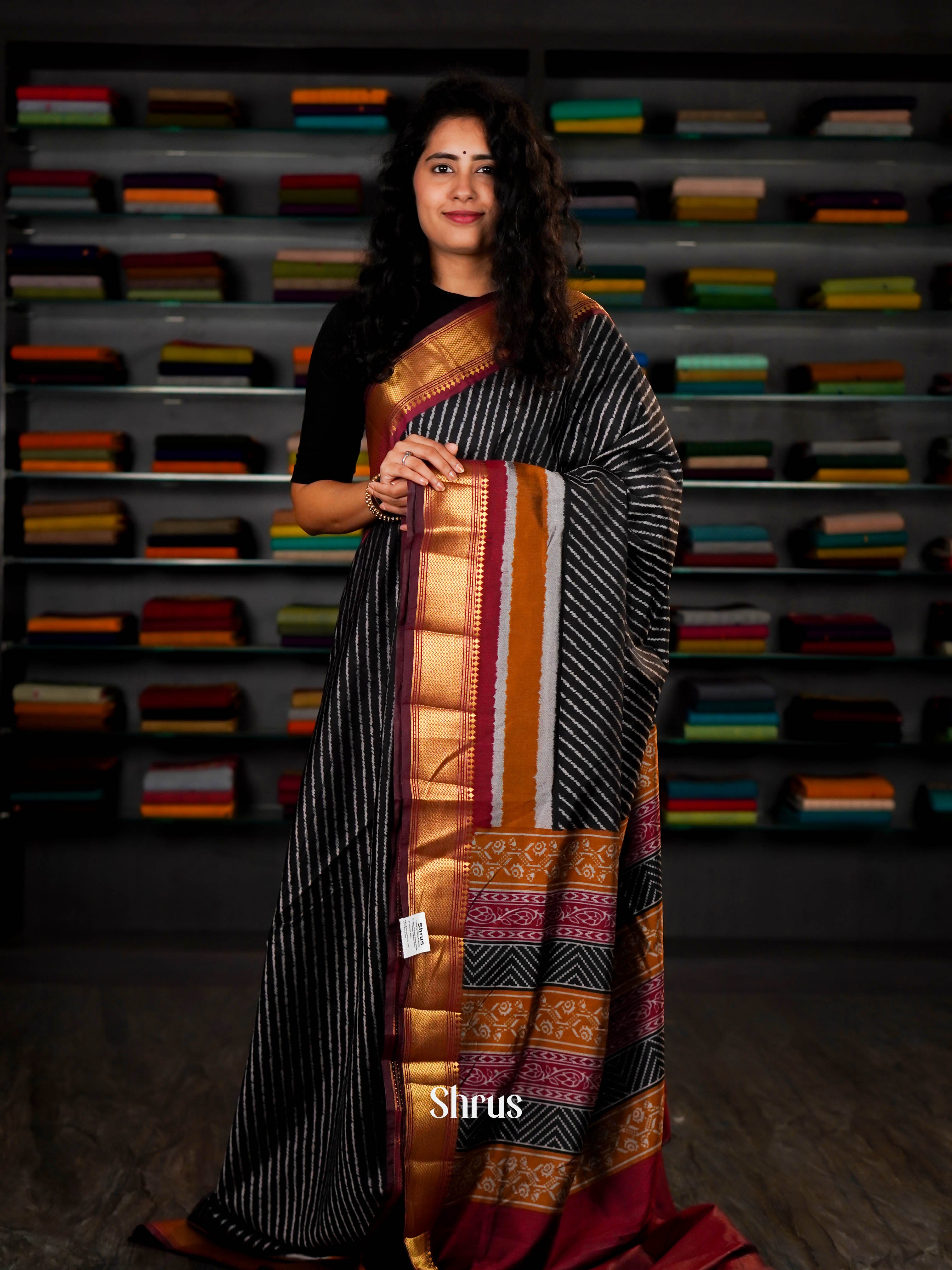 Black & Maroon   - Semi Patola Saree