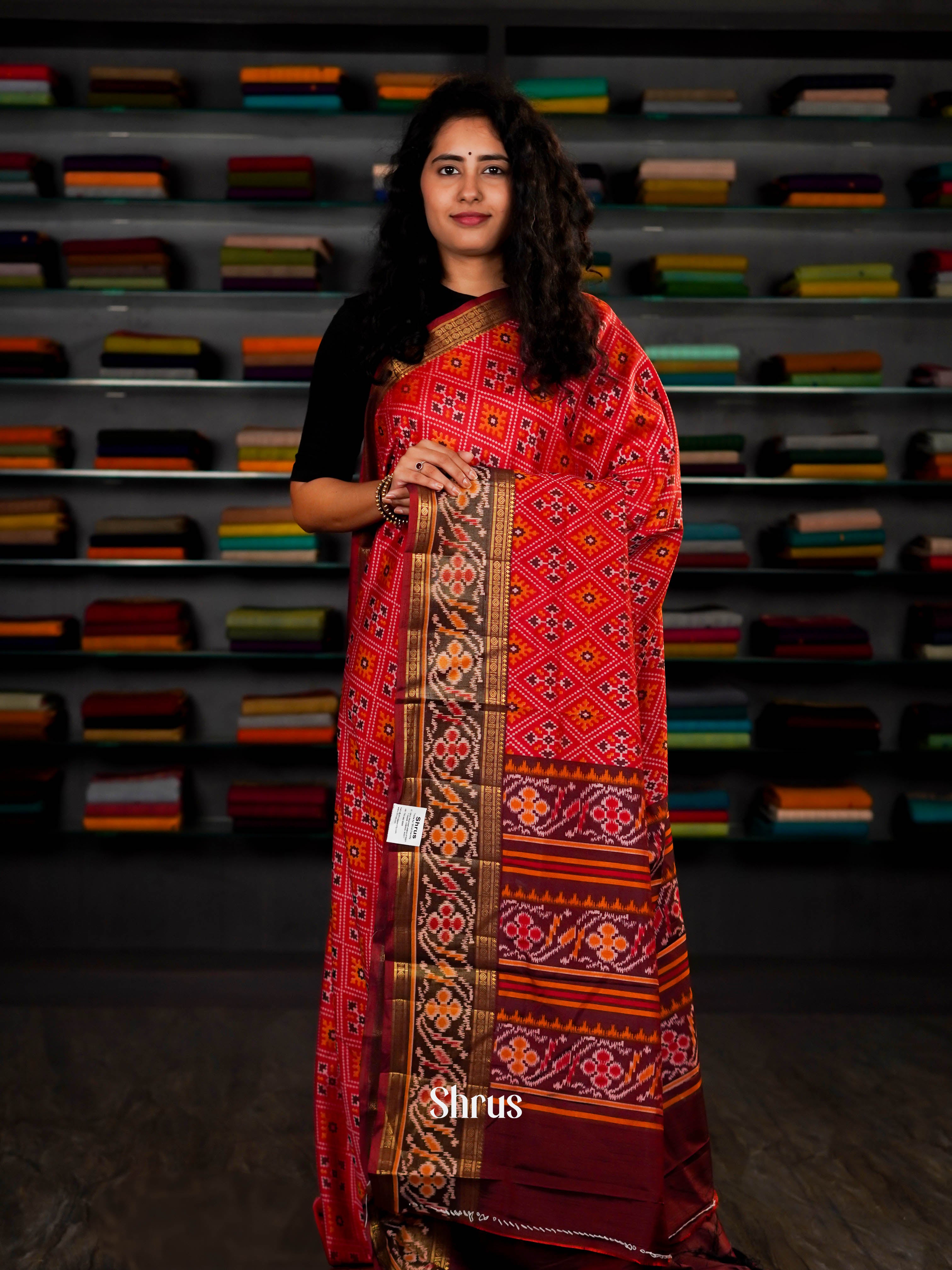 Red & Maroon  - Semi Patola Saree