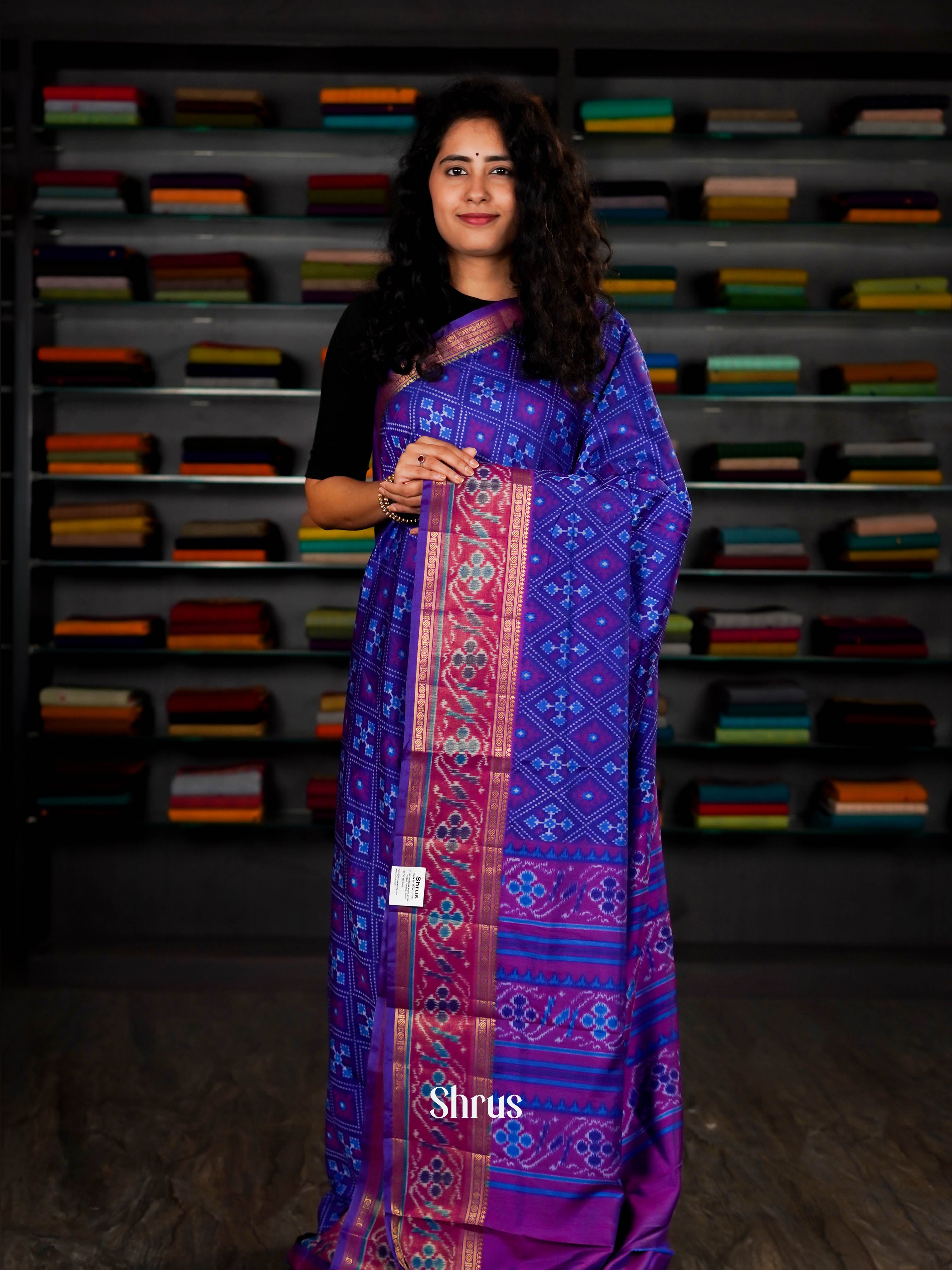 Indigo & Pink   - Semi Patola Saree